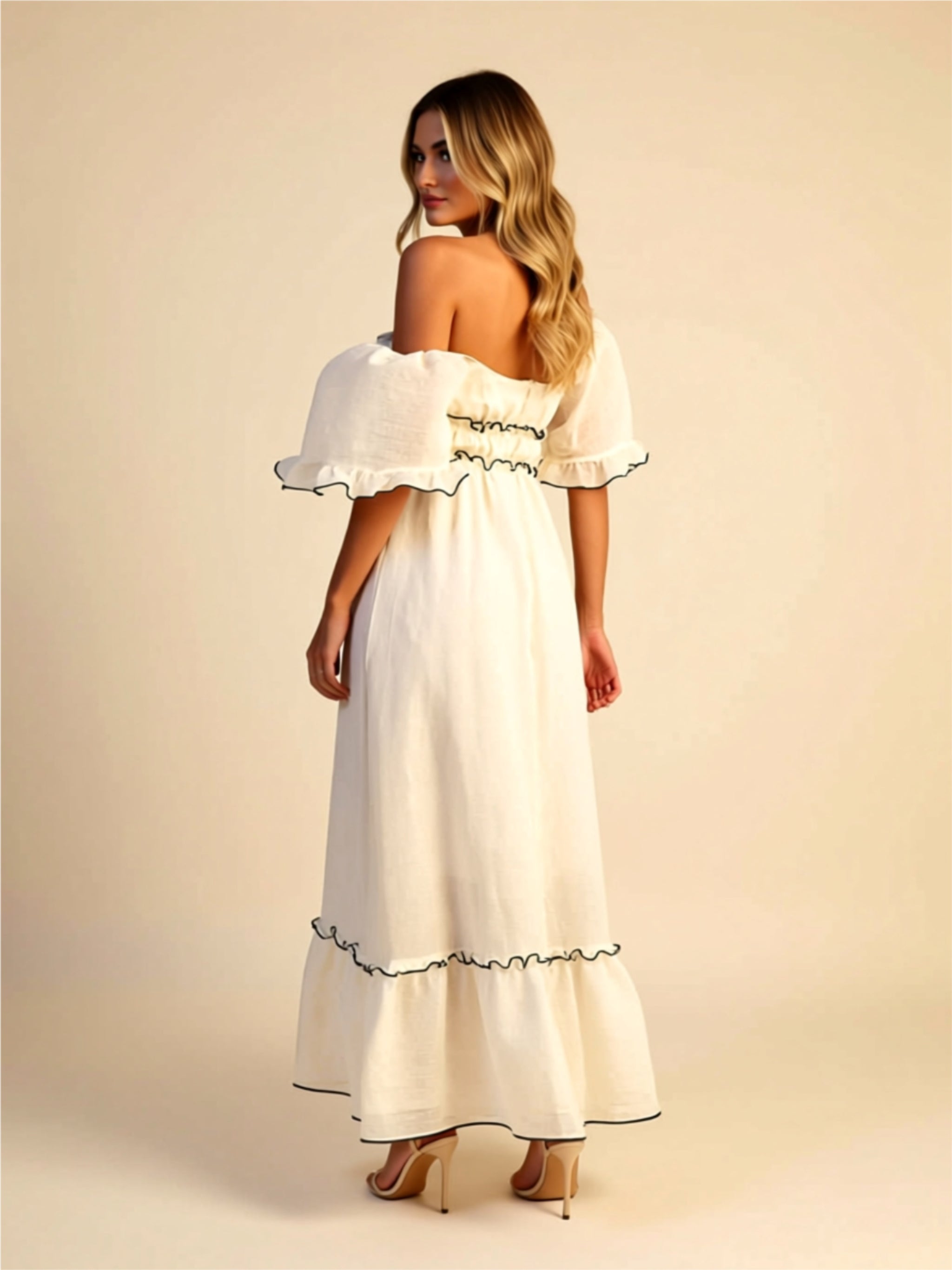 Frill Trim Off‑Shoulder Maxi Dress