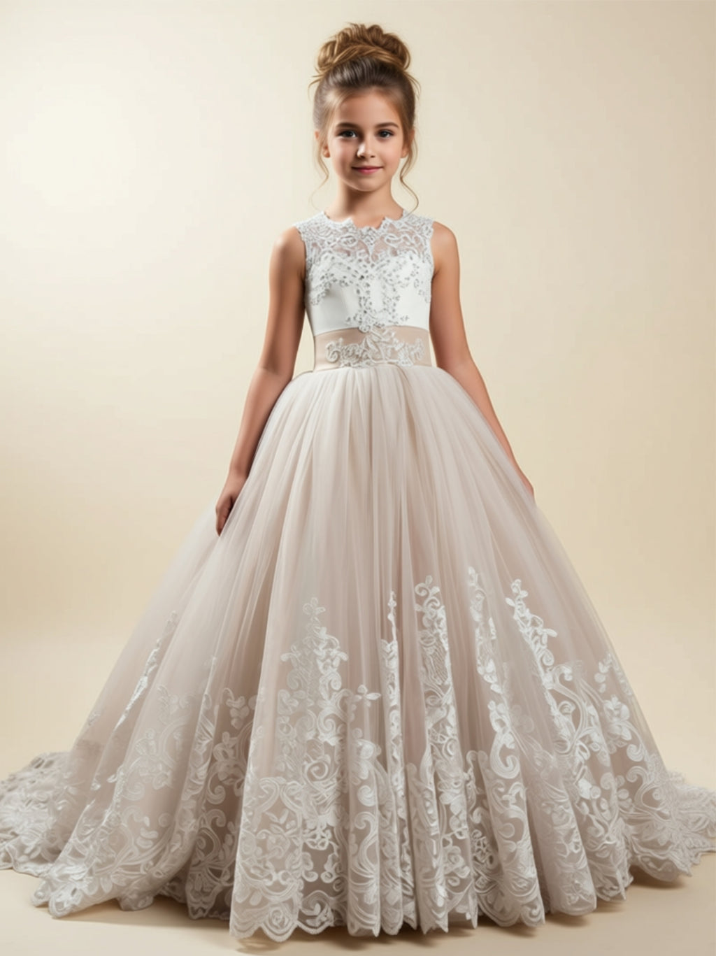 Girls’ Lace Embroidered Ball Gown
