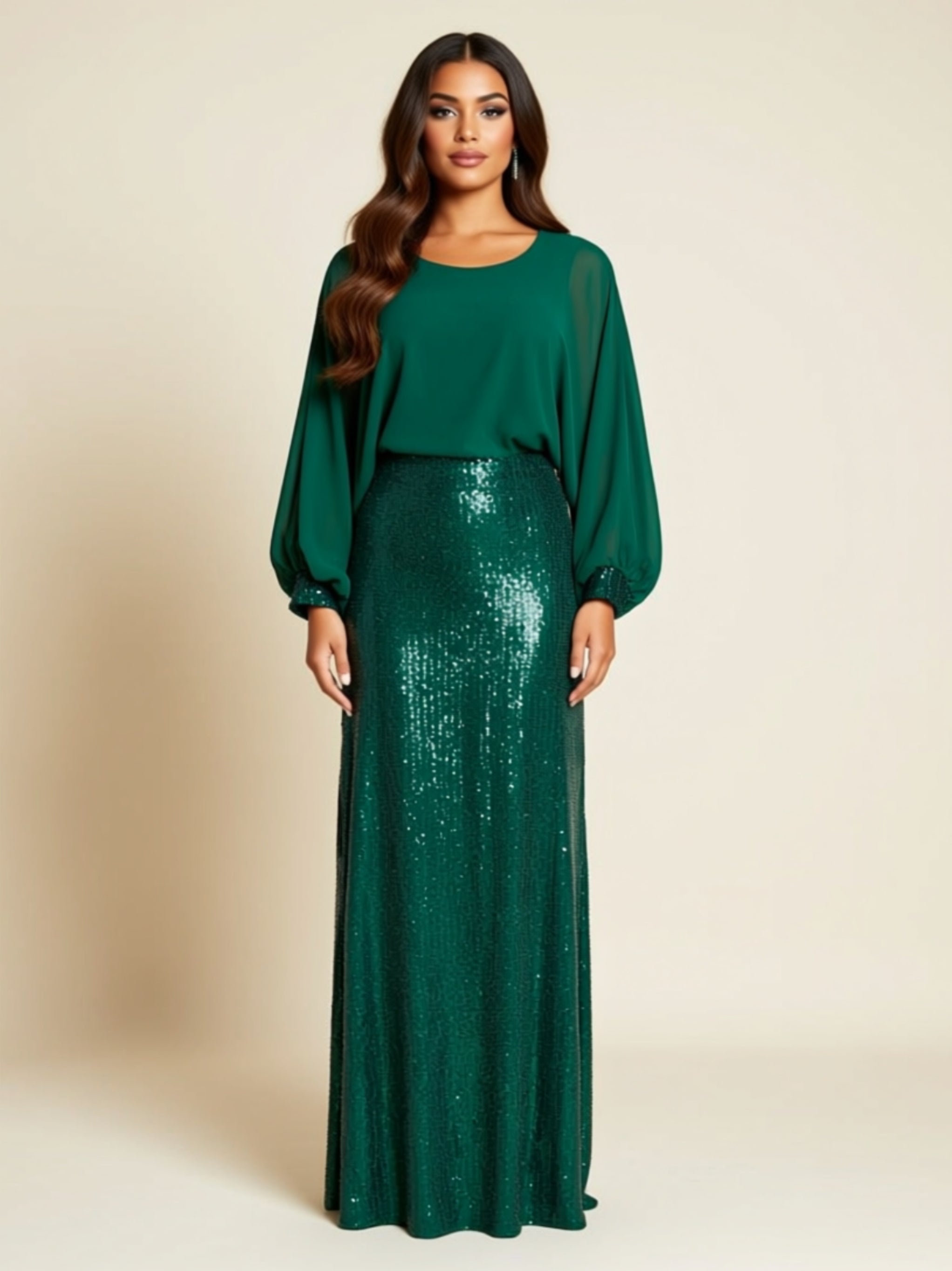 Elegant Sequin Maxi Mother of the Bride Dress