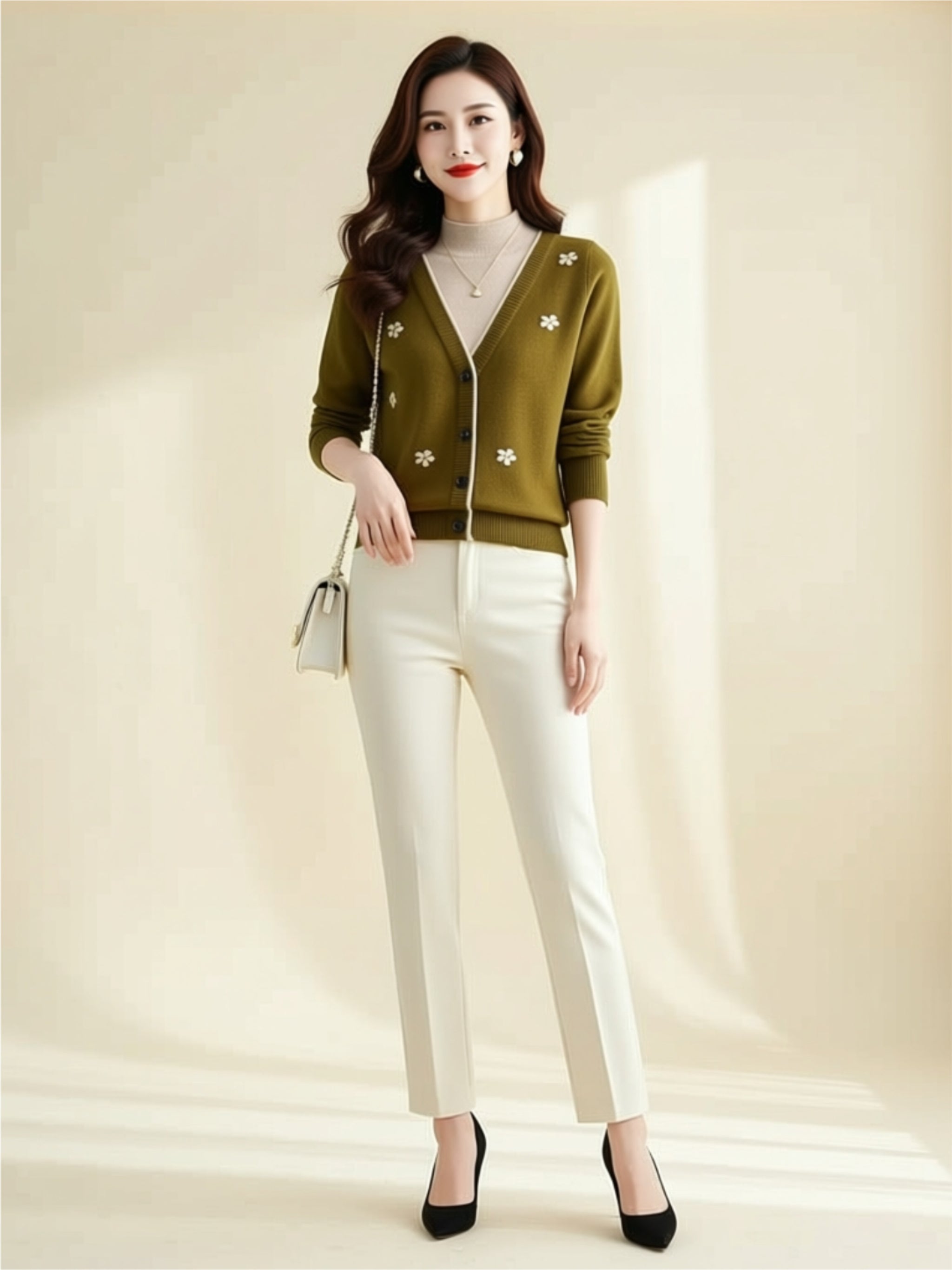 Floral Button‑Down Knit Cardigan