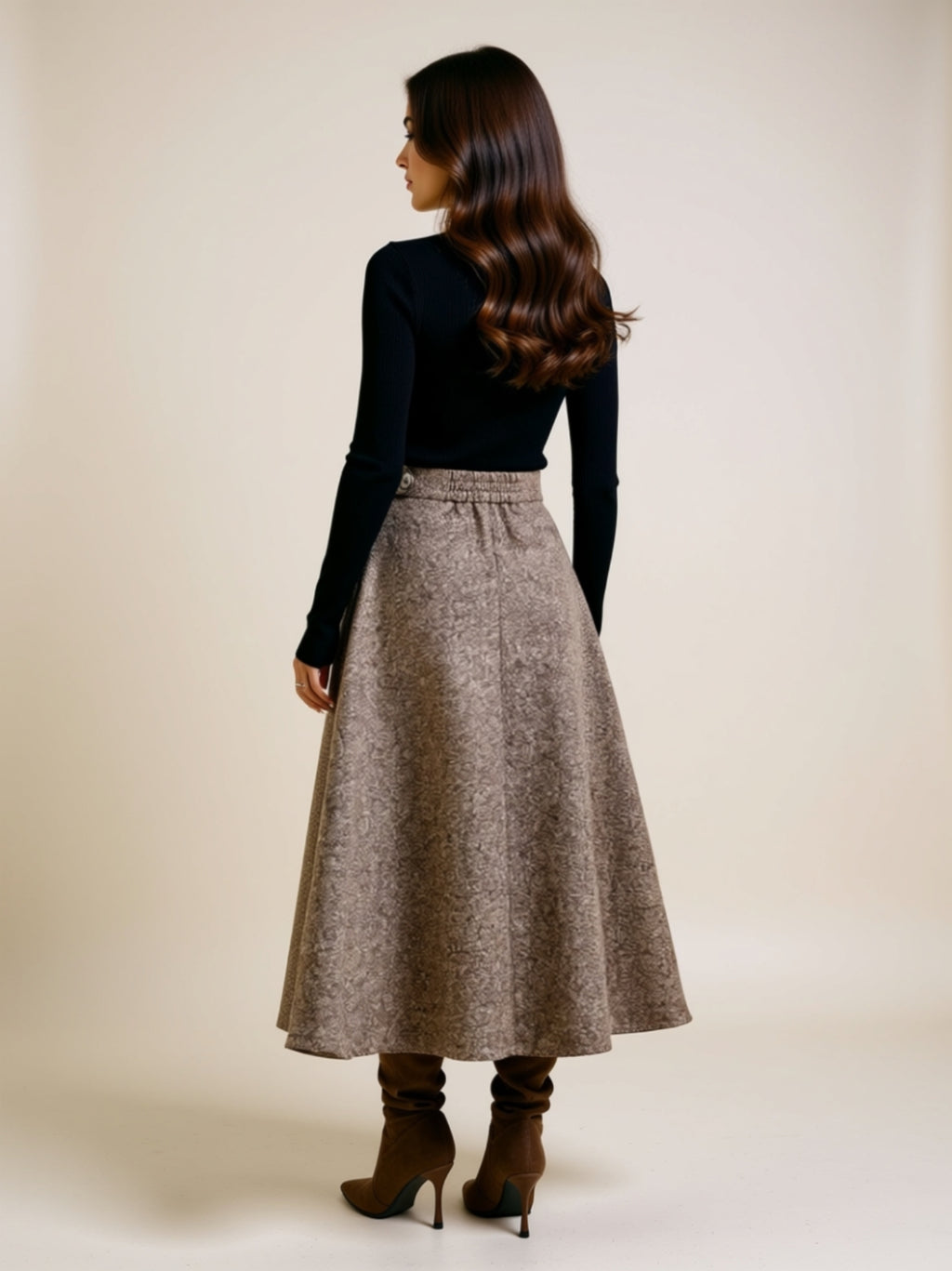 High-Waist A-Line Midi Skirt with Pockets