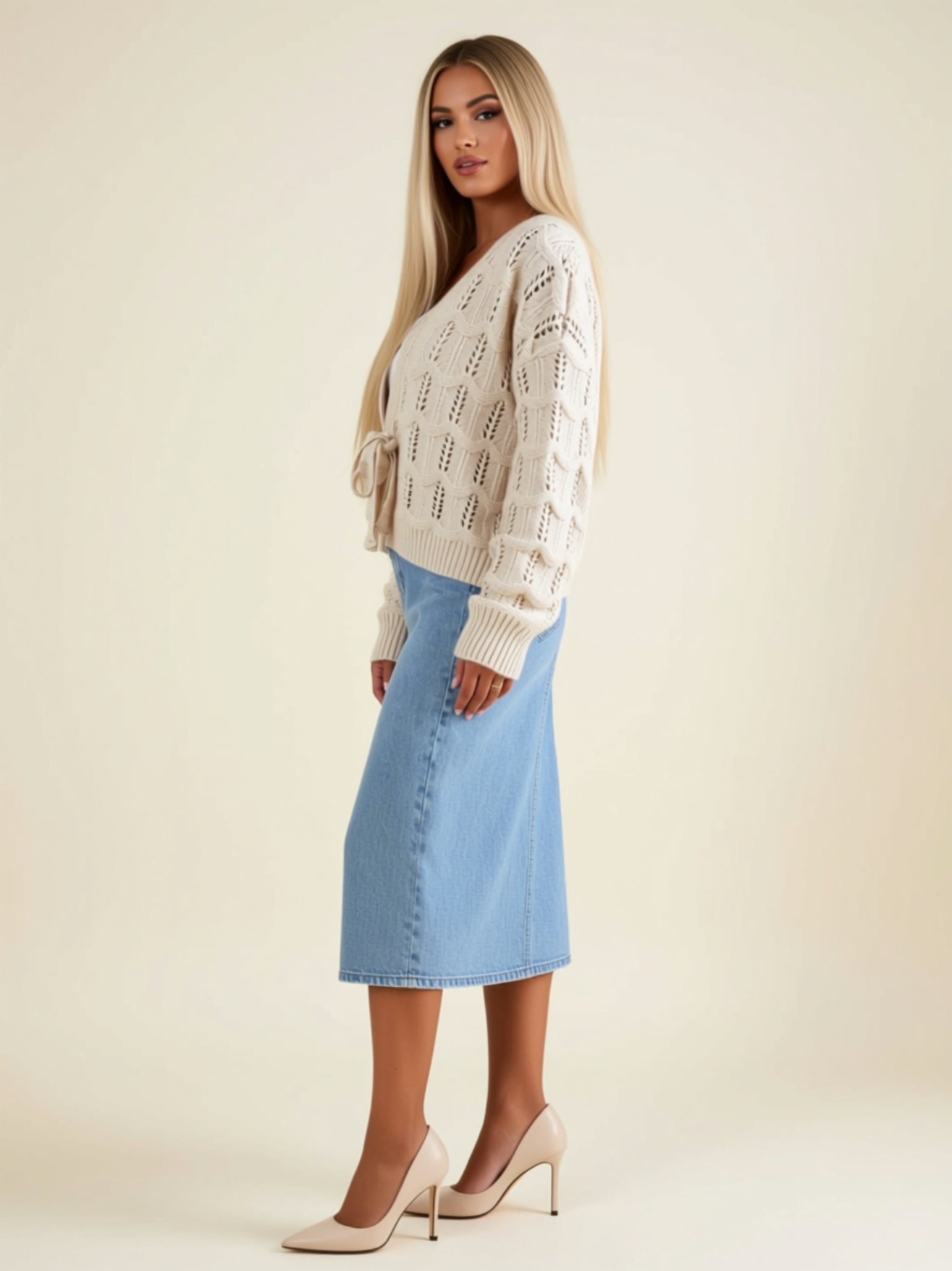 Openwork Knit Tie-Front Cardigan