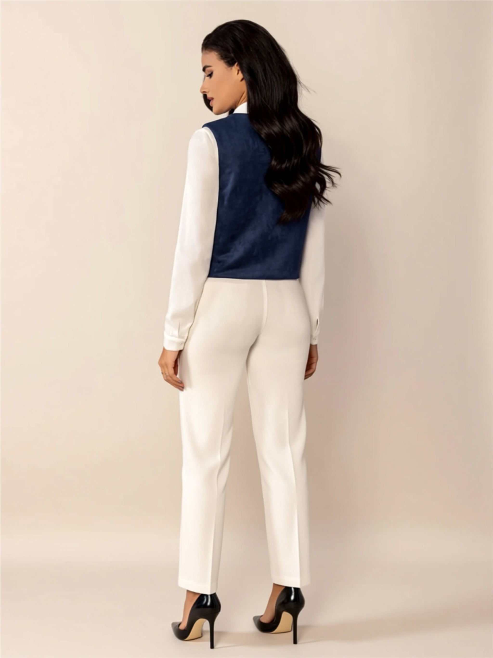 Tie-Front Suede-Look Vest with Contrast Stitching