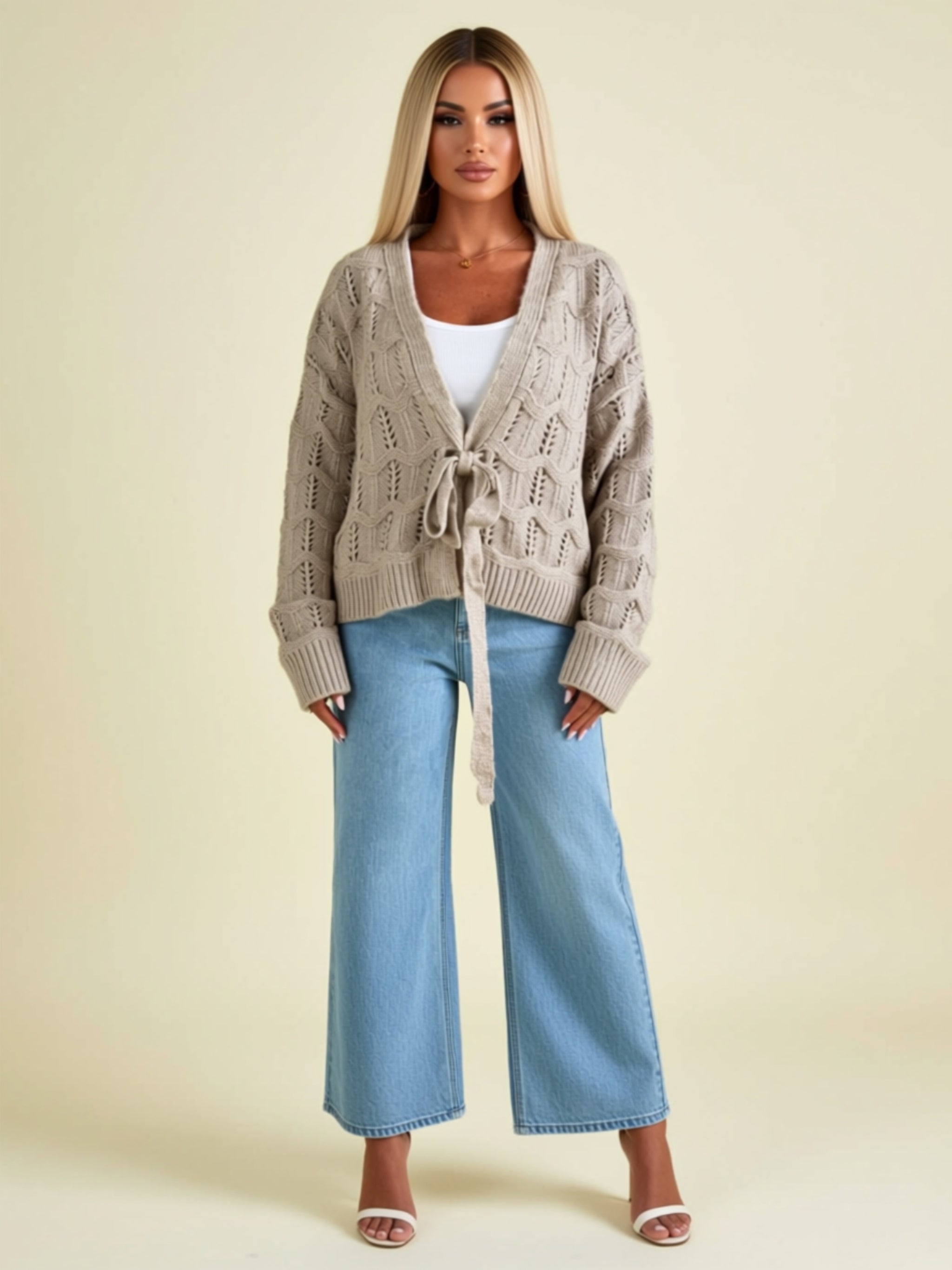 Openwork Knit Tie-Front Cardigan