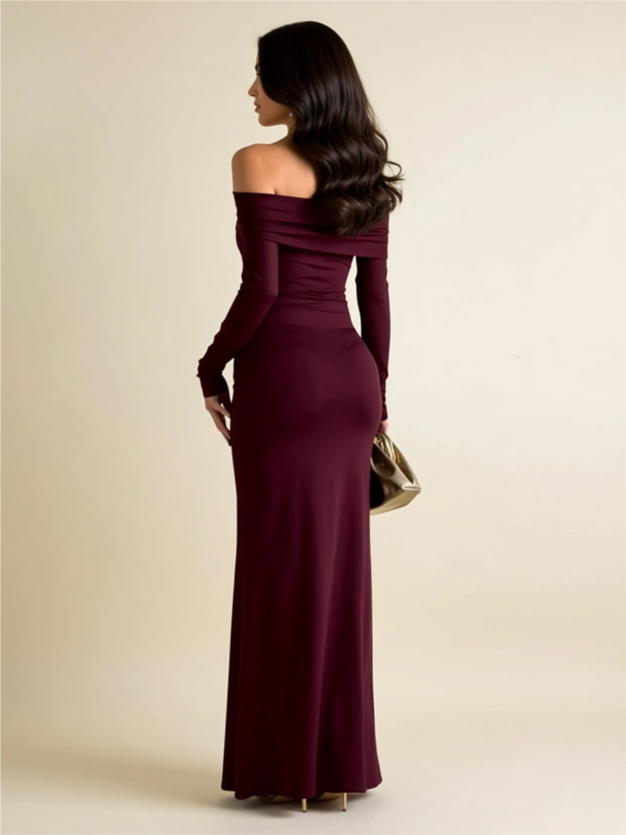 Off‑Shoulder Ruched Maxi Dress