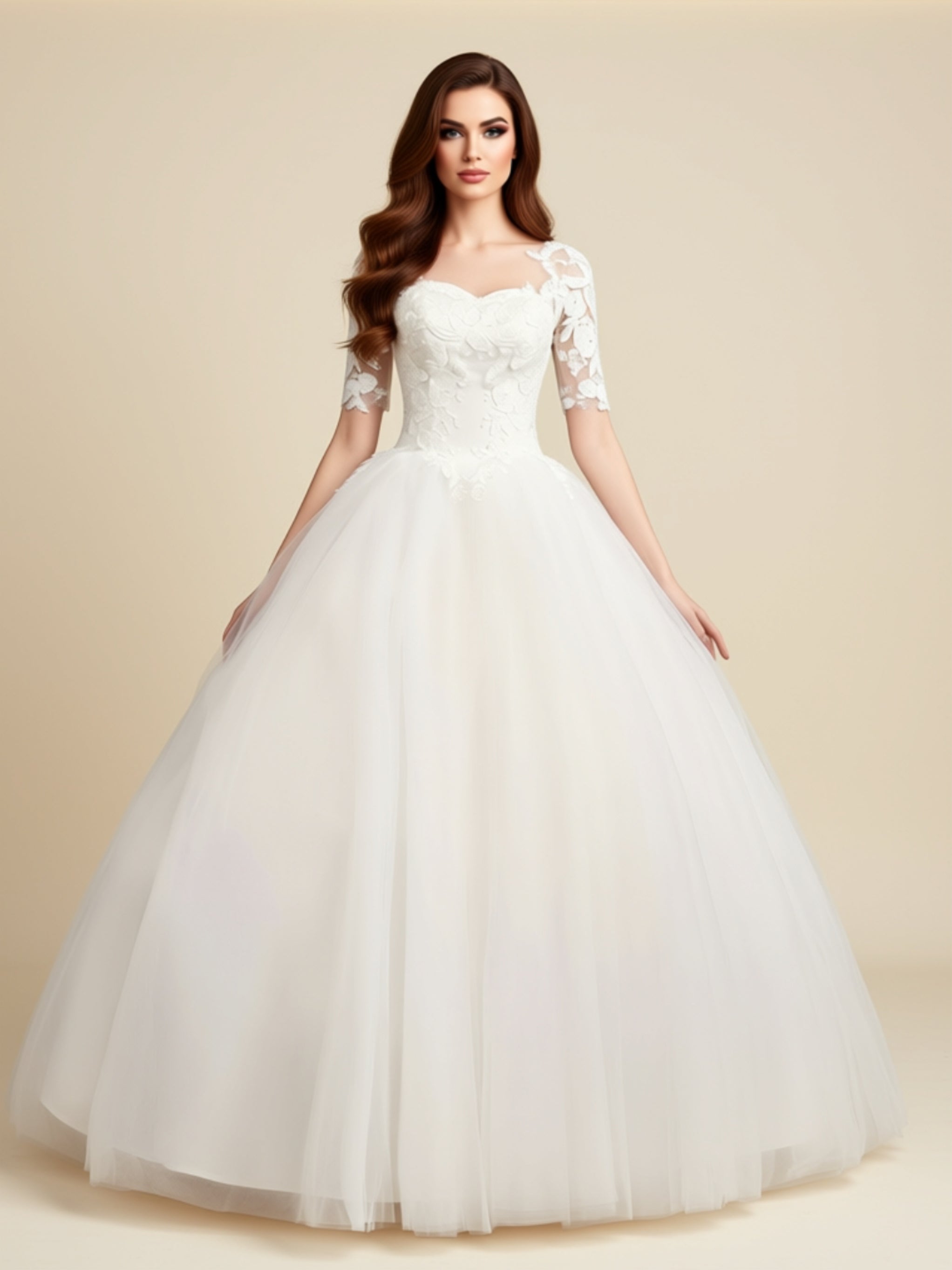 Classic Lace & Organza Ball Gown Wedding Dress