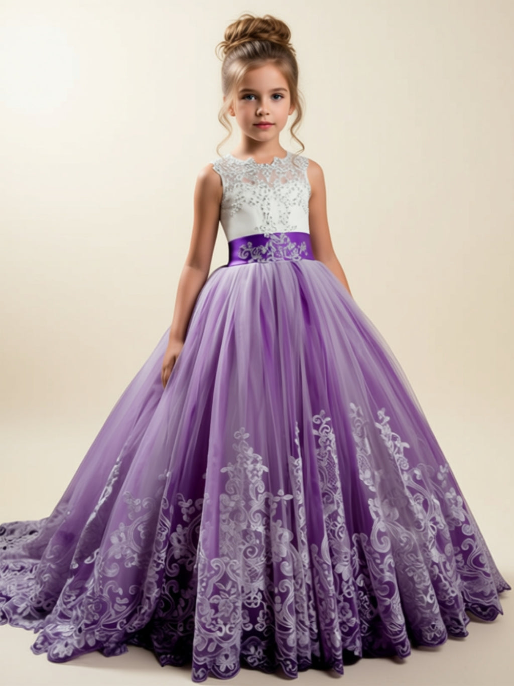 Girls’ Lace Embroidered Ball Gown