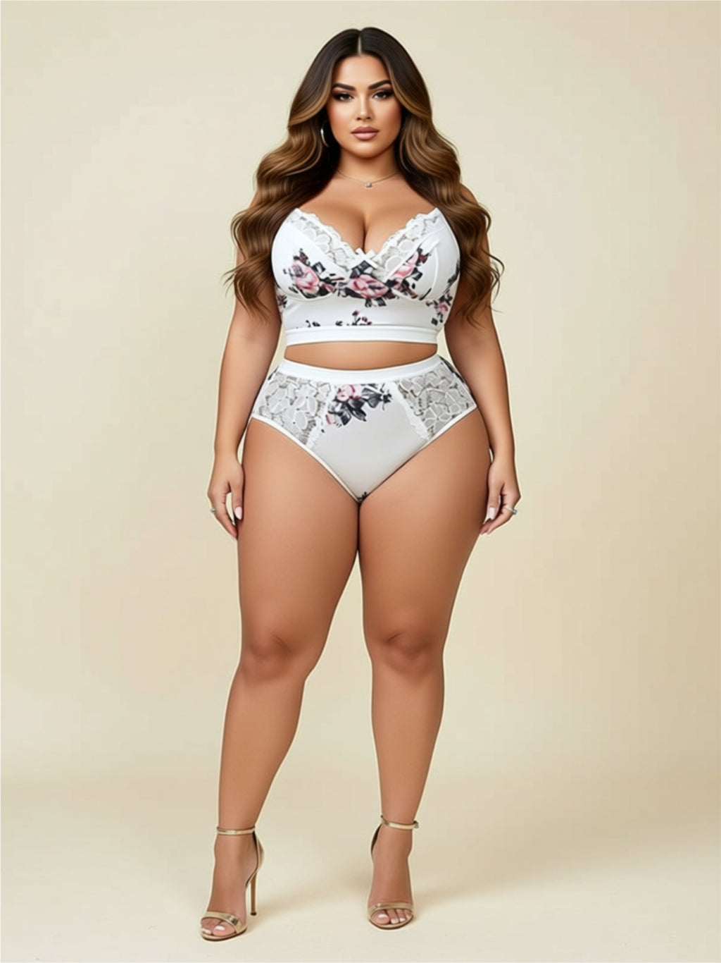 White Floral Lace Embroidered Lingerie Set