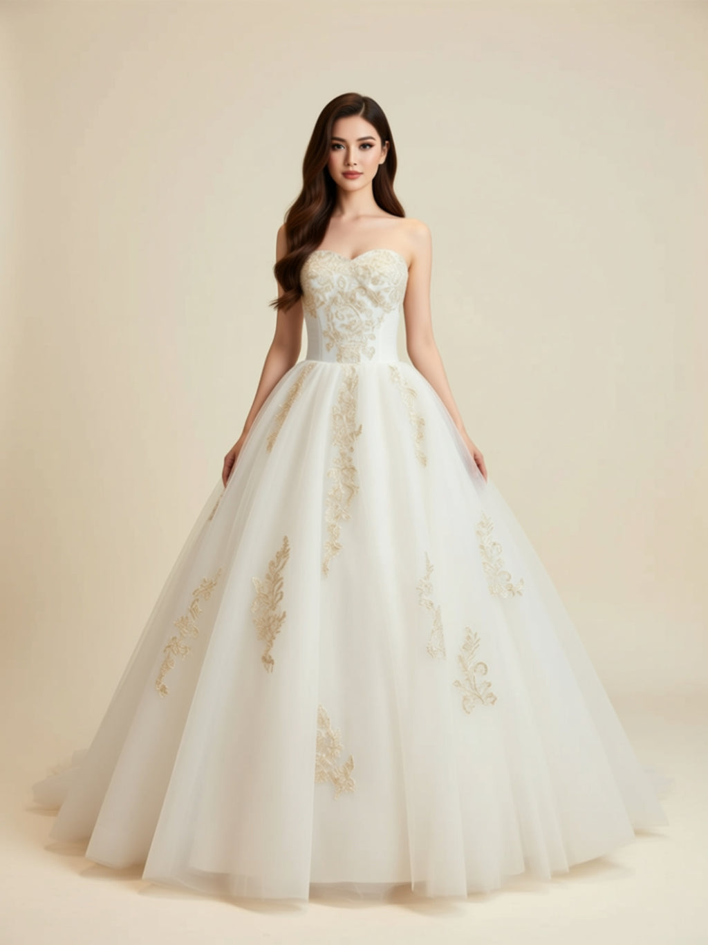 Strapless Embroidered Ball Gown Wedding Dress with Sweetheart Bodice & Full Tulle Skirt