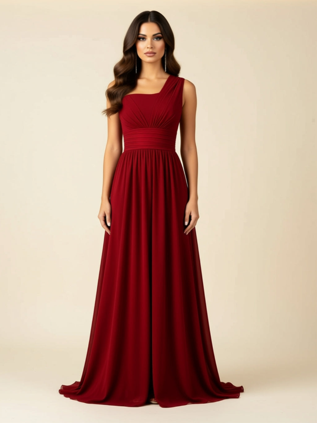One‑Shoulder Chiffon Maxi Dress