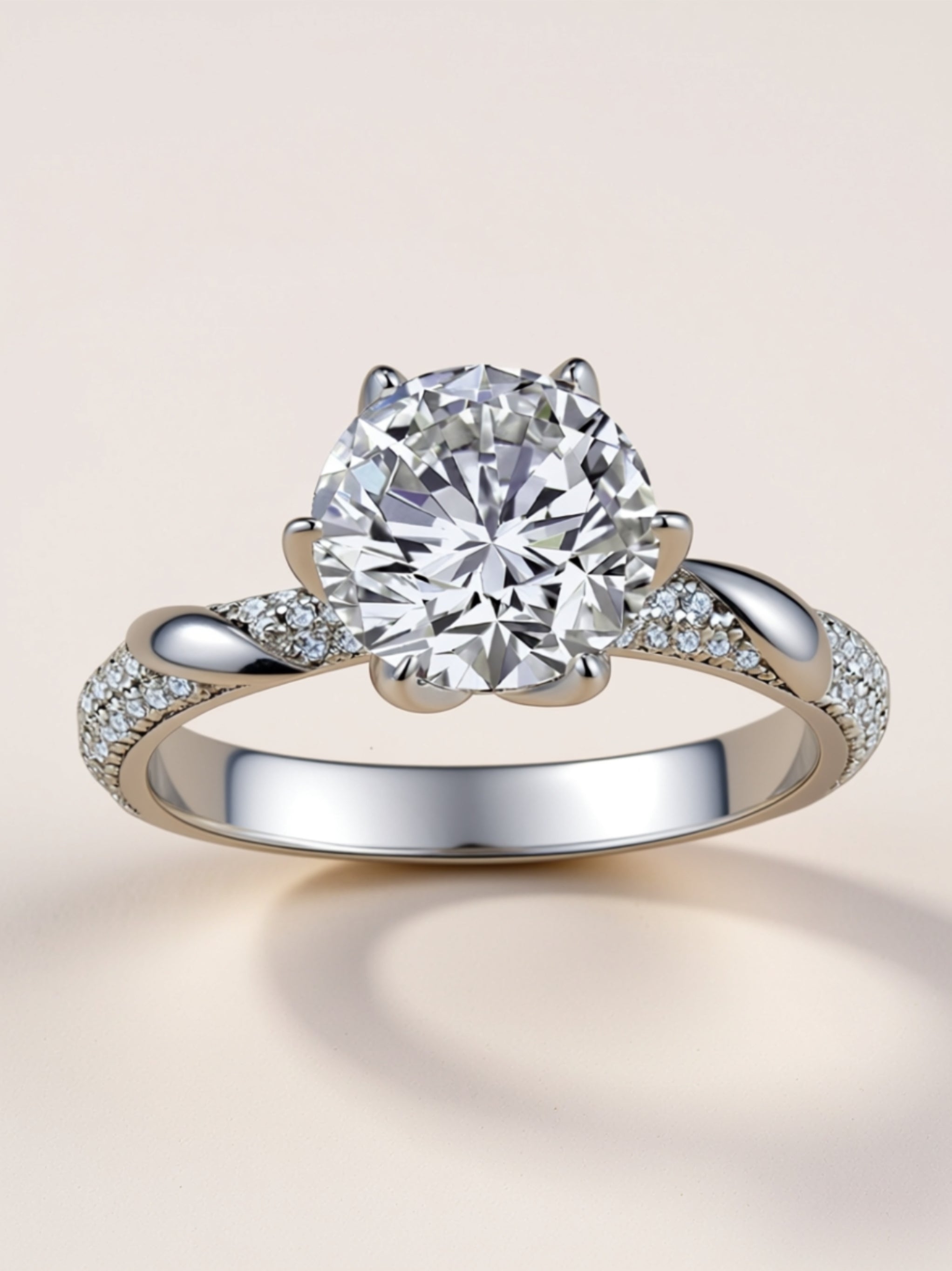 S925 Platinum‑Plated 3 Carat Moissanite Solitaire Ring