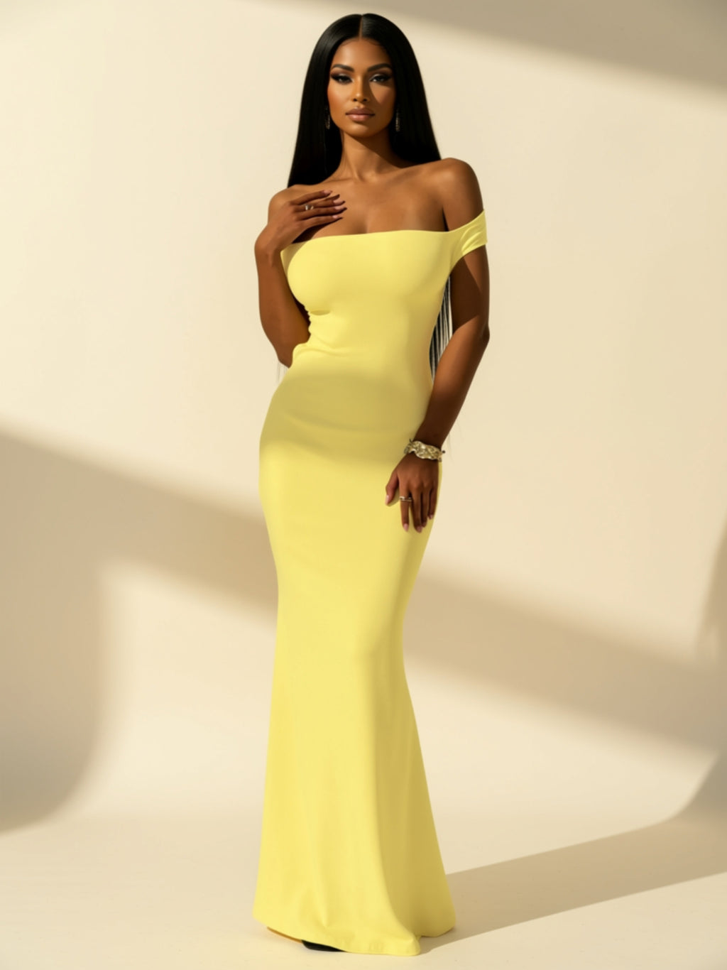 Off‑Shoulder Backless Maxi Bodycon Dress