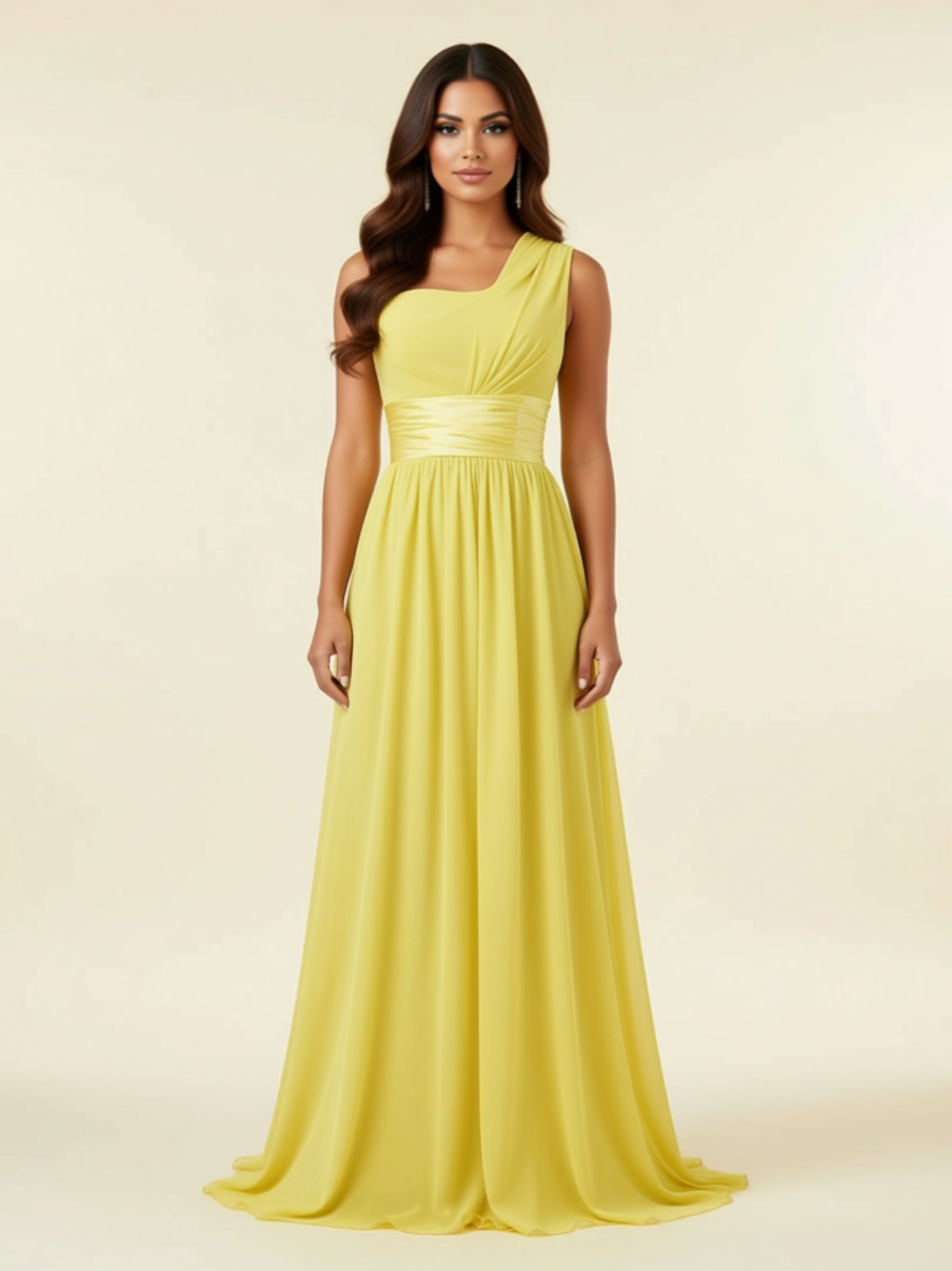 One‑Shoulder Chiffon Maxi Dress