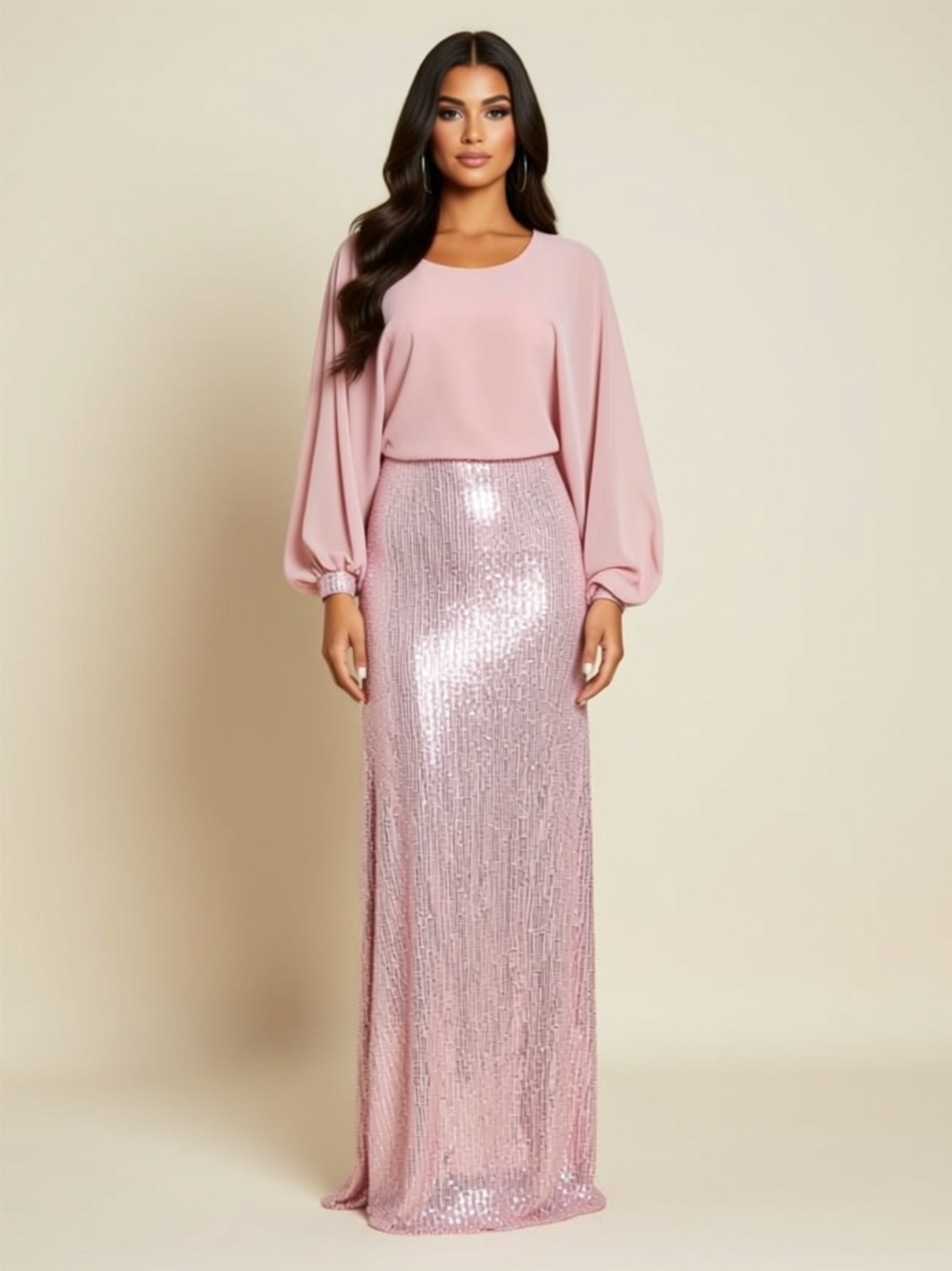 Elegant Sequin Maxi Mother of the Bride Dress