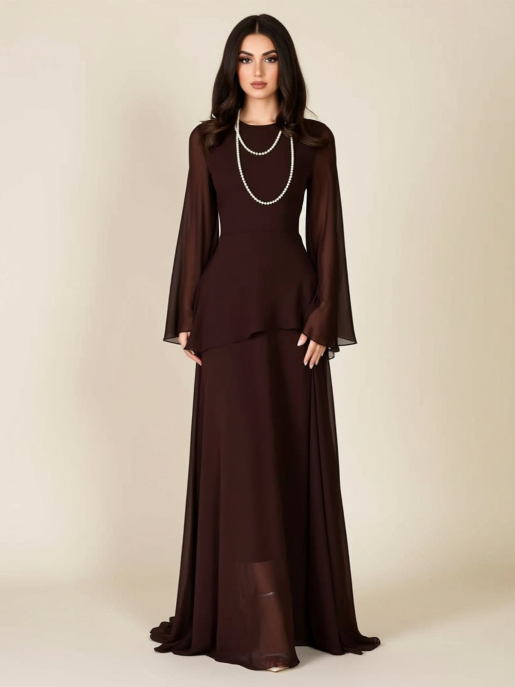 Long Bell Sleeve Patchwork Maxi Dress