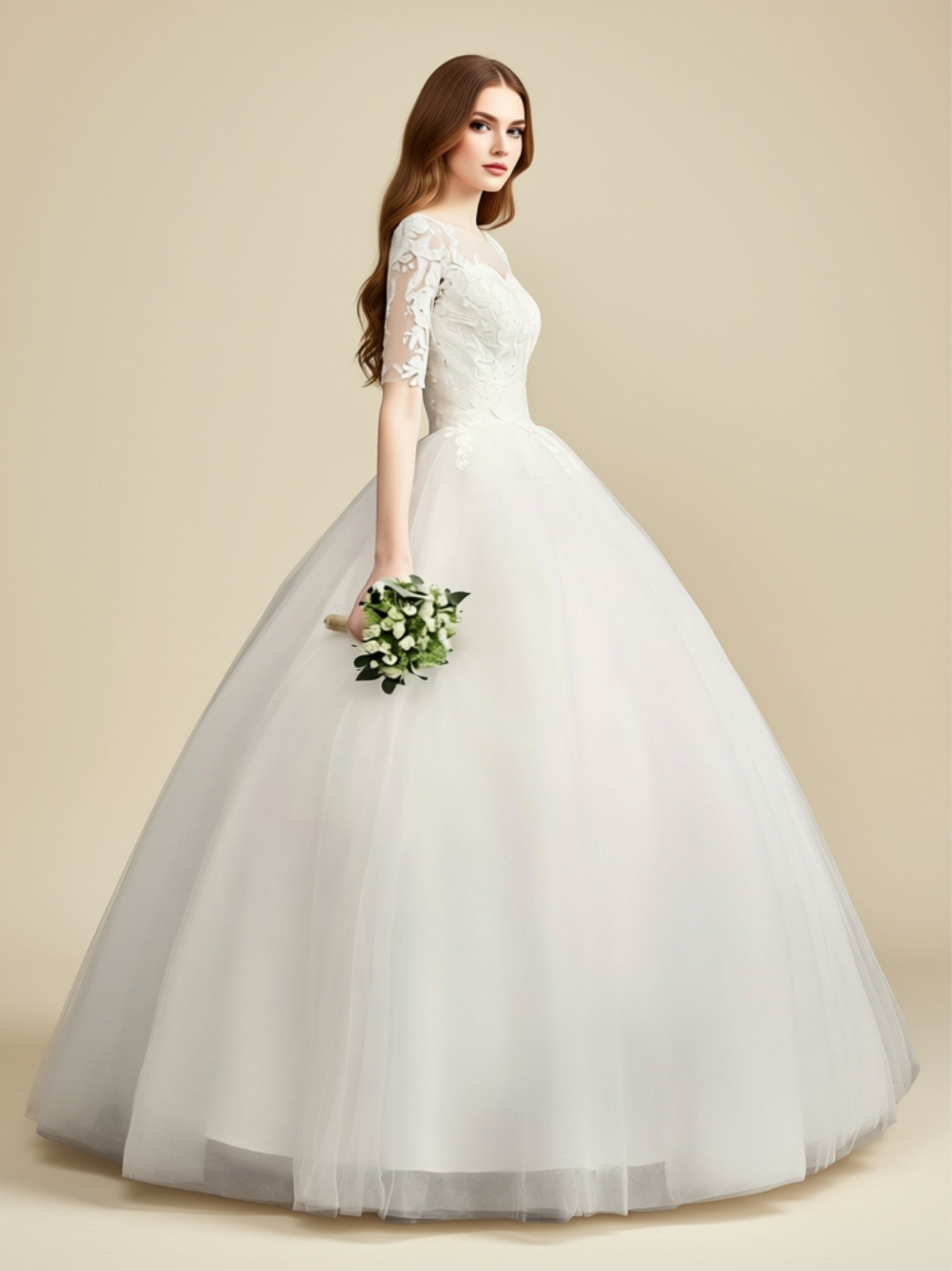 Classic Lace & Organza Ball Gown Wedding Dress