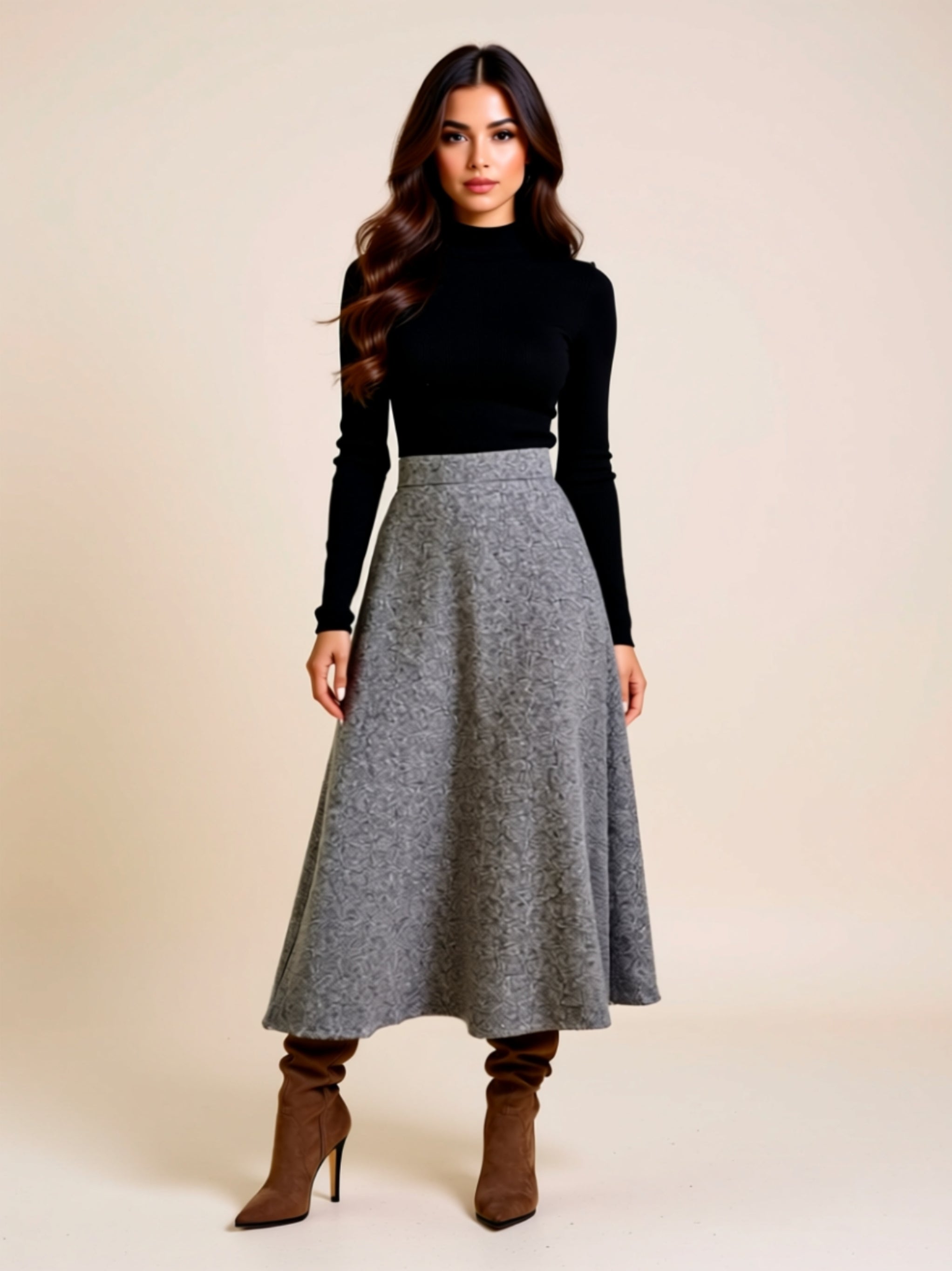 High-Waist A-Line Midi Skirt with Pockets