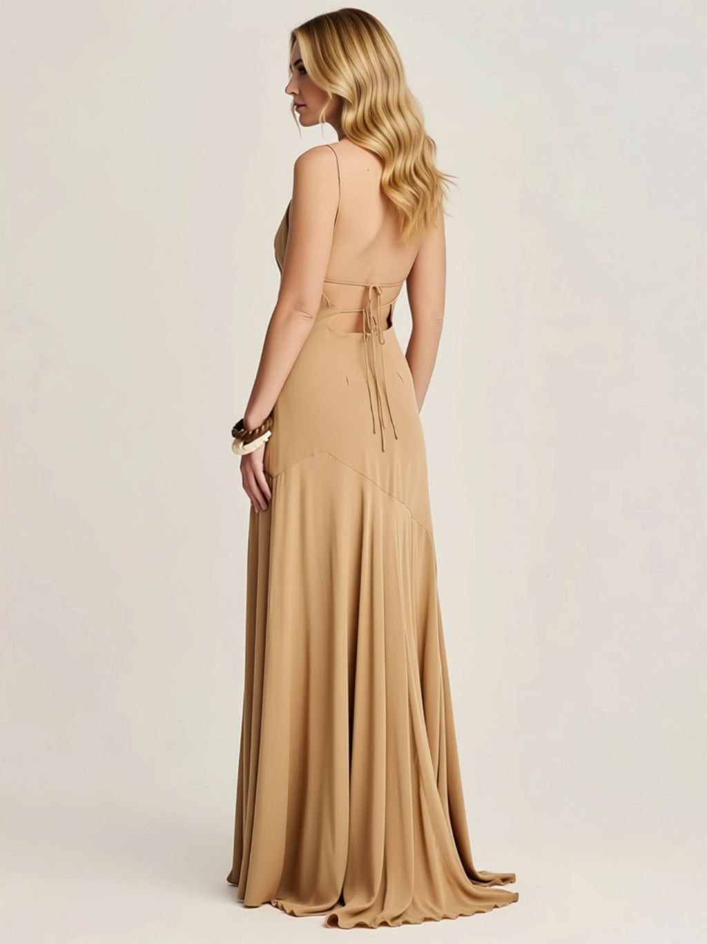 Apricot Maxi Dress Set with Layered Cape