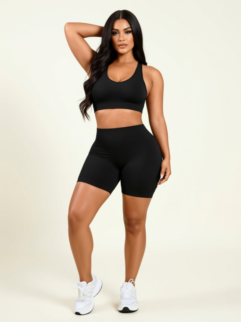 EcoFlex Recycled Nylon V‑Cut Push‑Up Sports Bra & Butt‑Lifting Biker Shorts Set