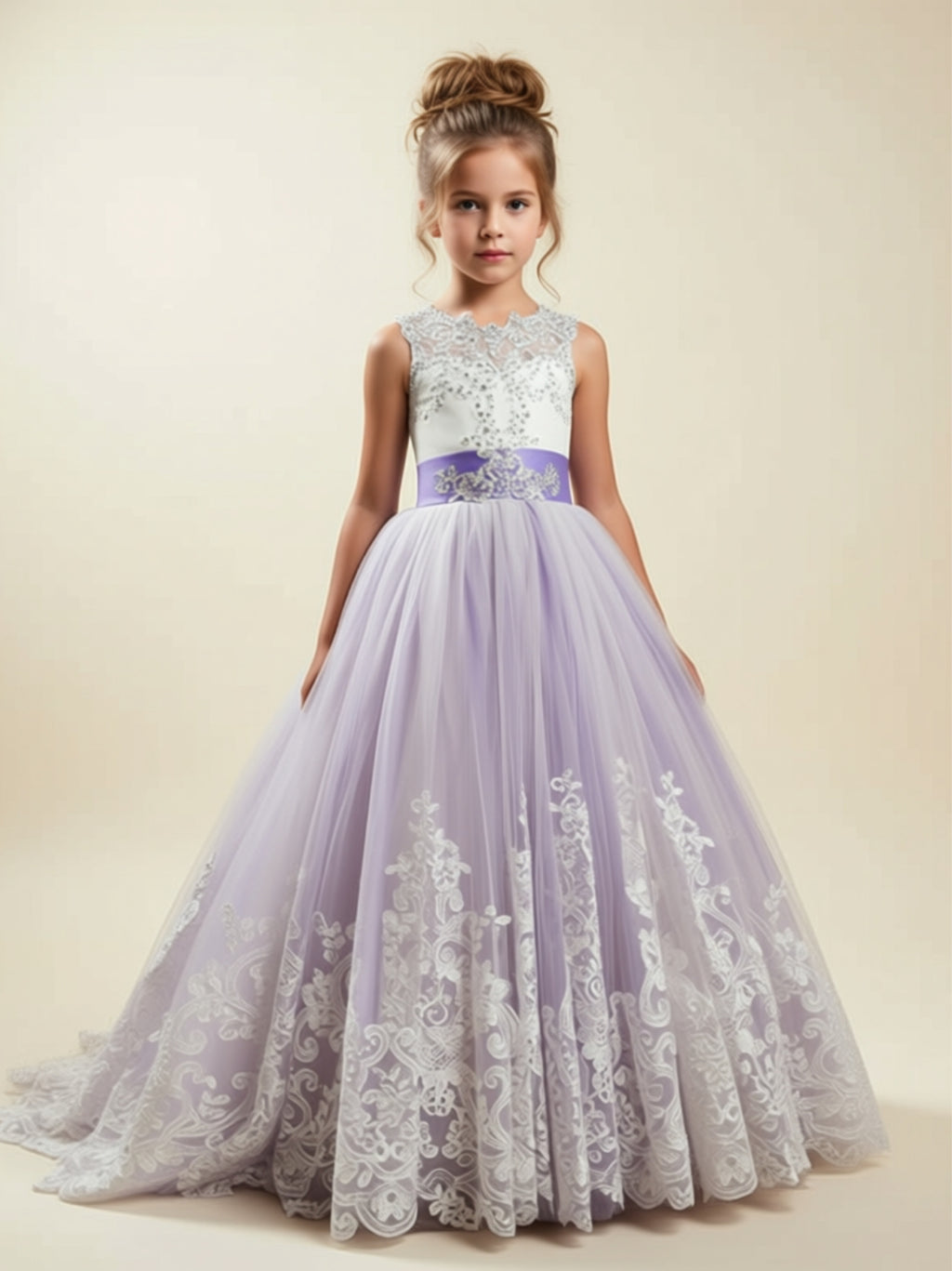 Girls’ Lace Embroidered Ball Gown