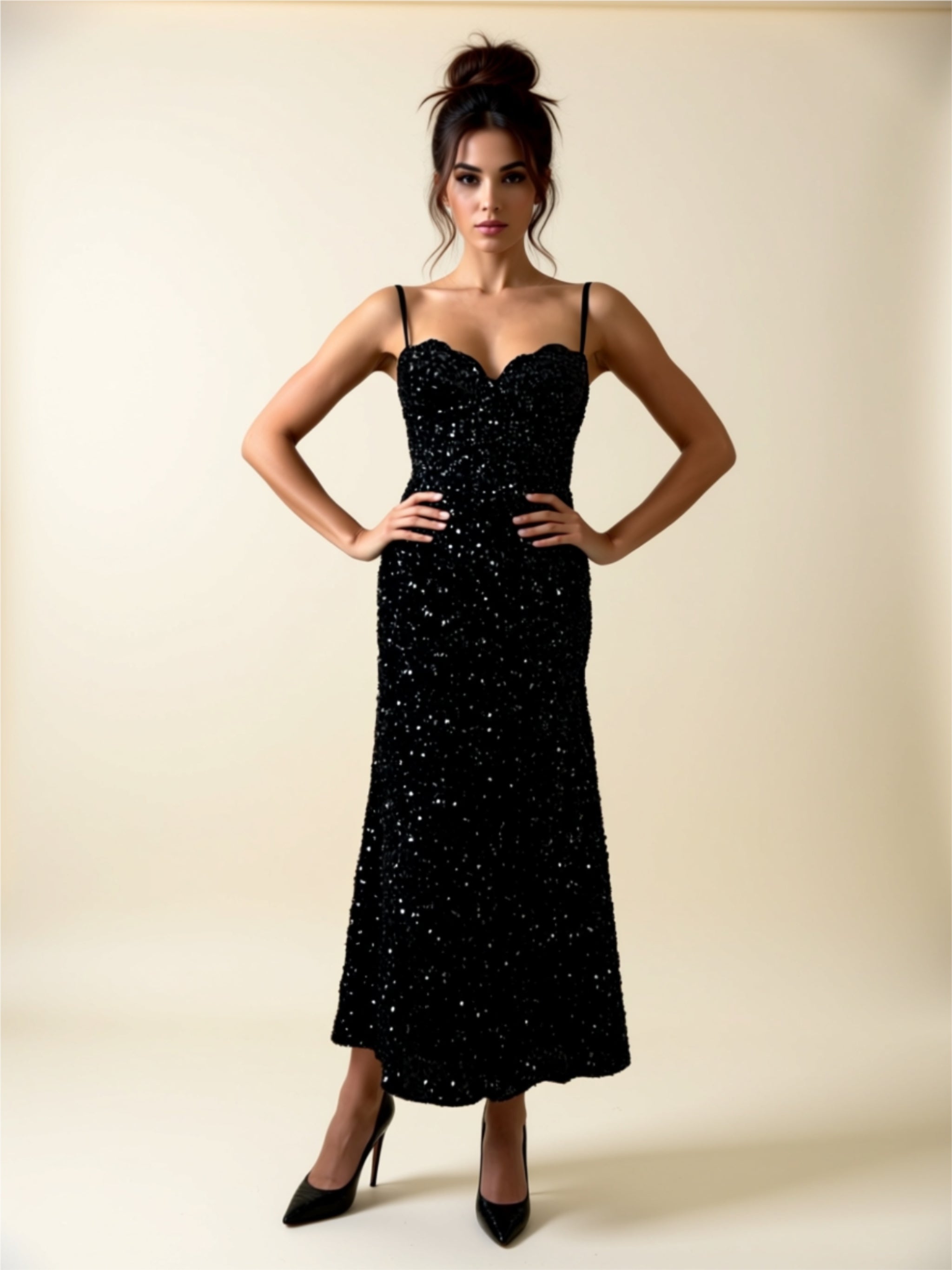 Black Sequin Elegant Maxi Dress
