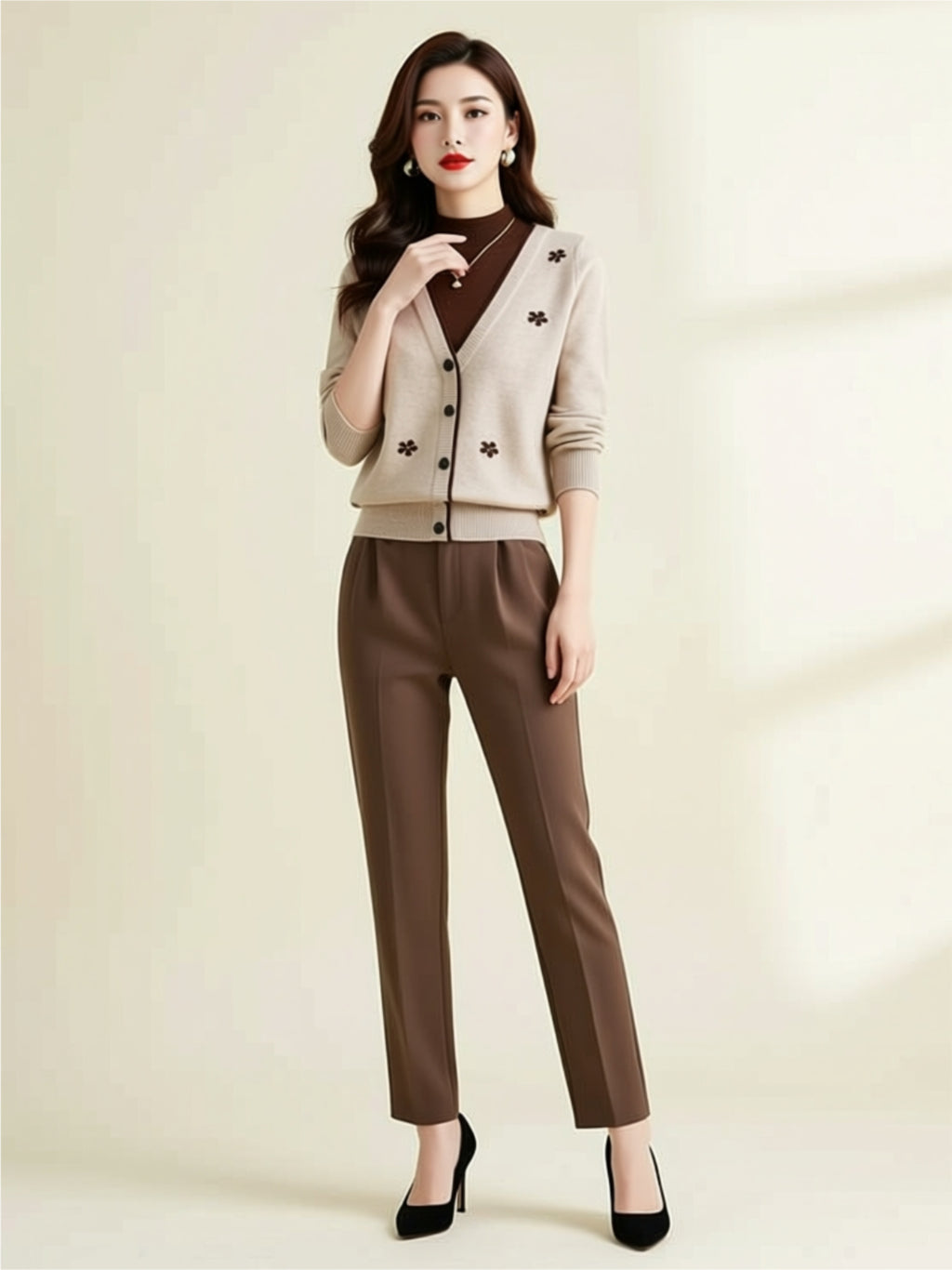 Floral Button‑Down Knit Cardigan