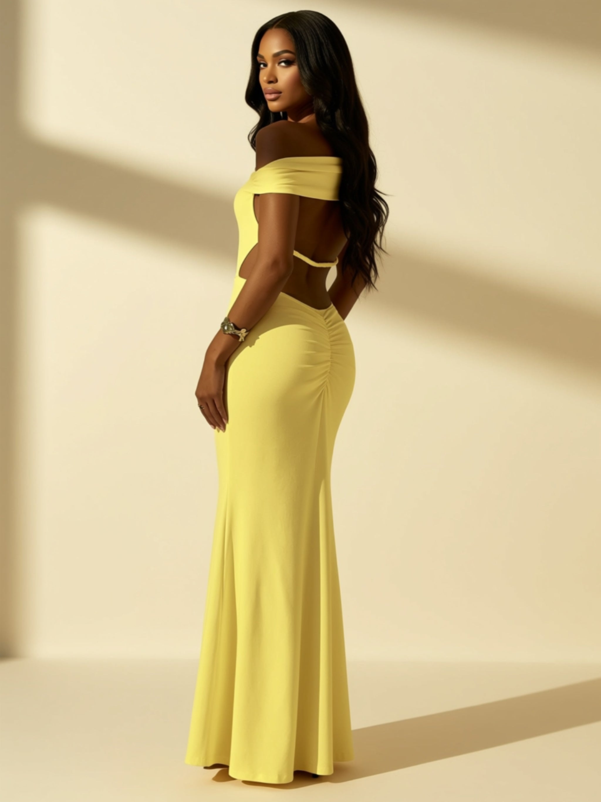 Off‑Shoulder Backless Maxi Bodycon Dress
