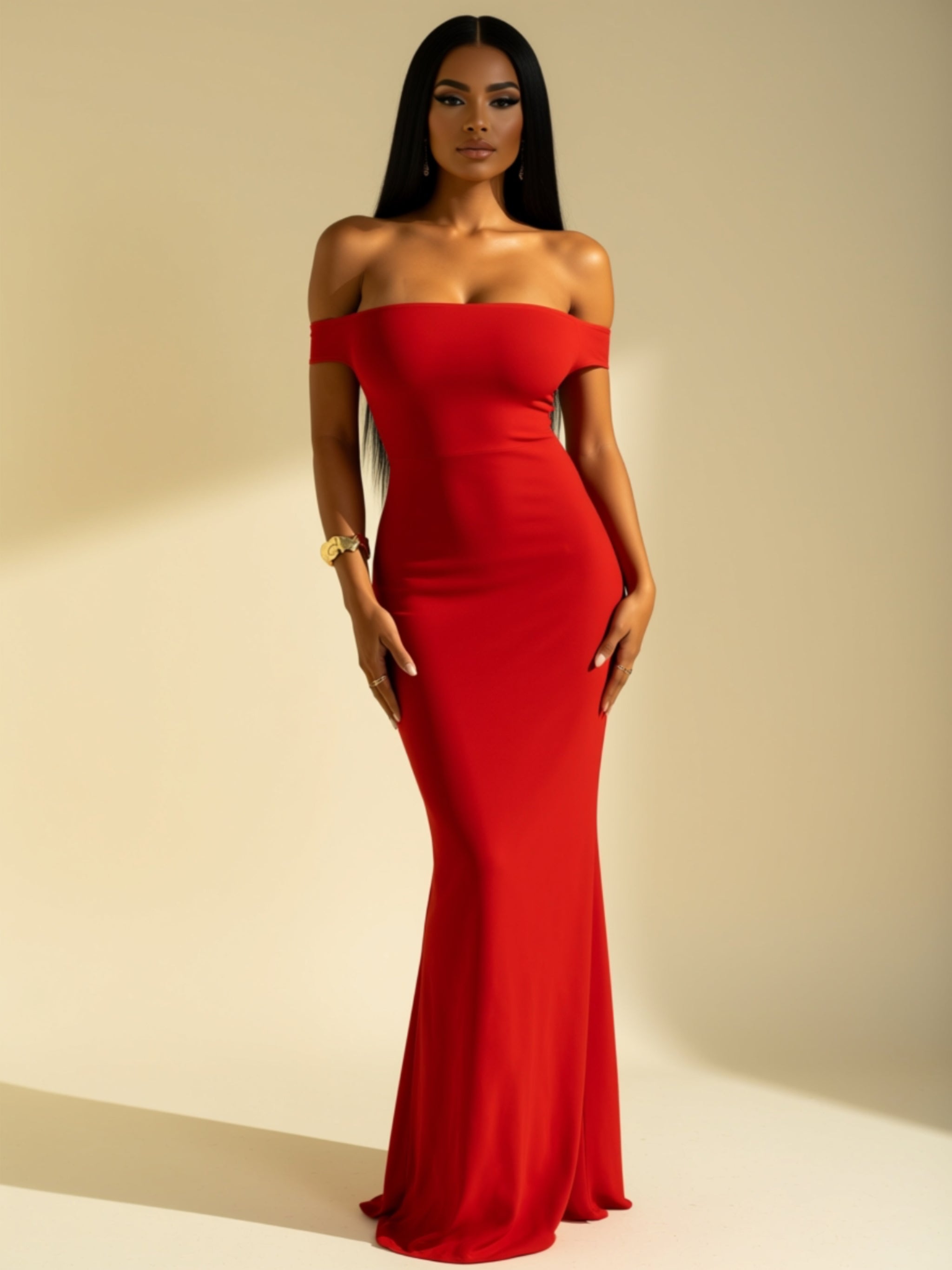 Off‑Shoulder Backless Maxi Bodycon Dress