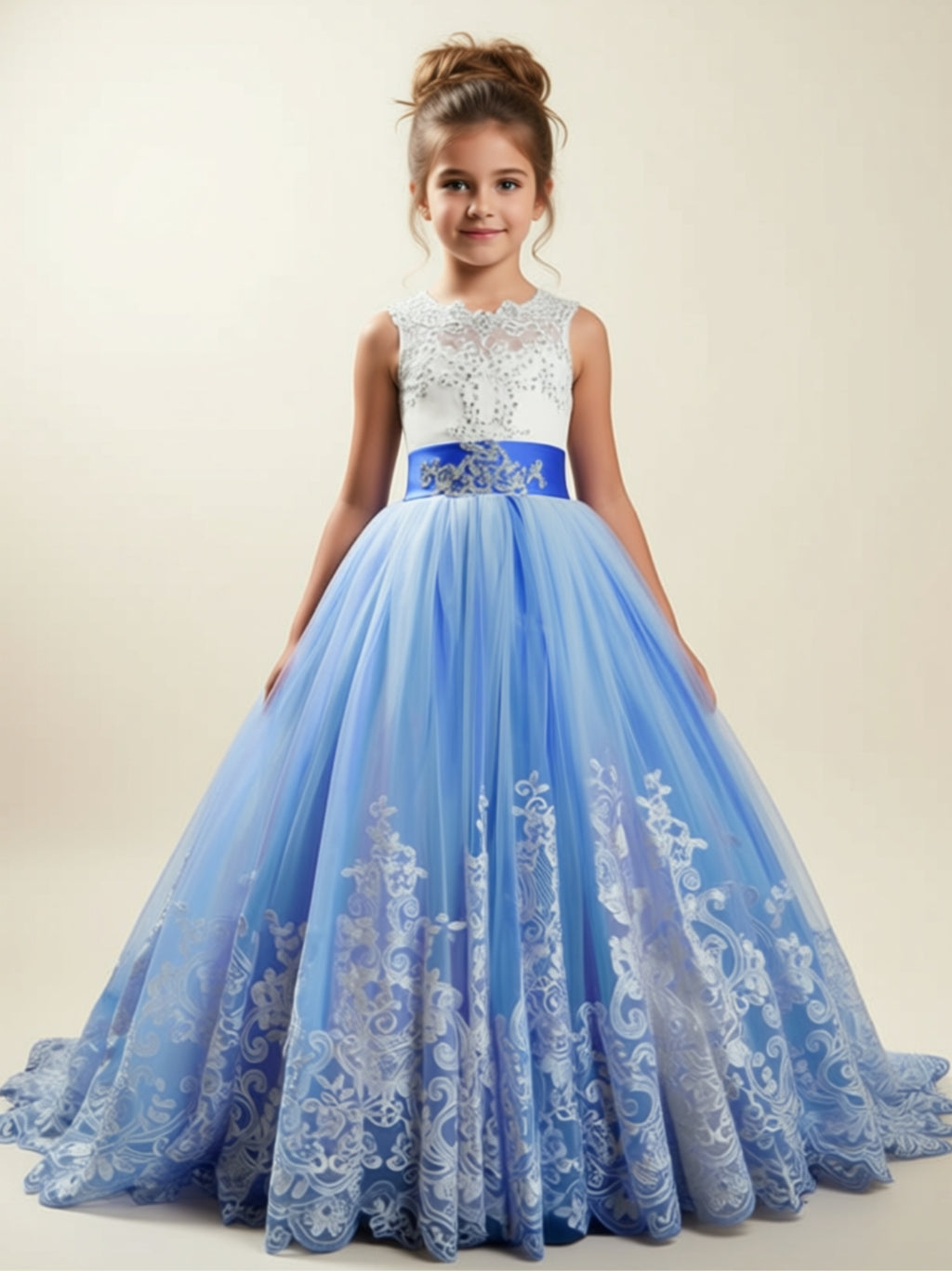 Girls’ Lace Embroidered Ball Gown
