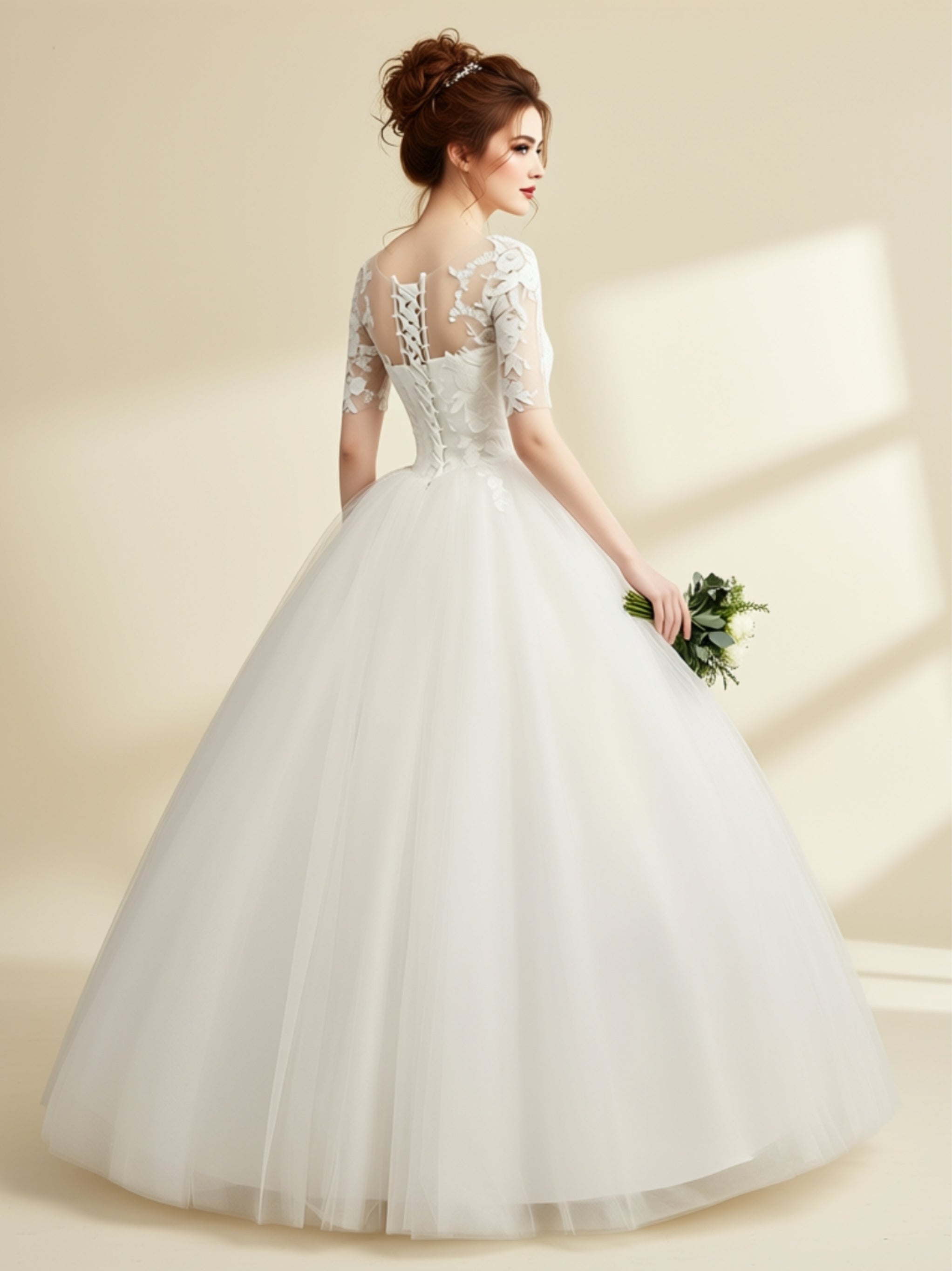 Classic Lace & Organza Ball Gown Wedding Dress