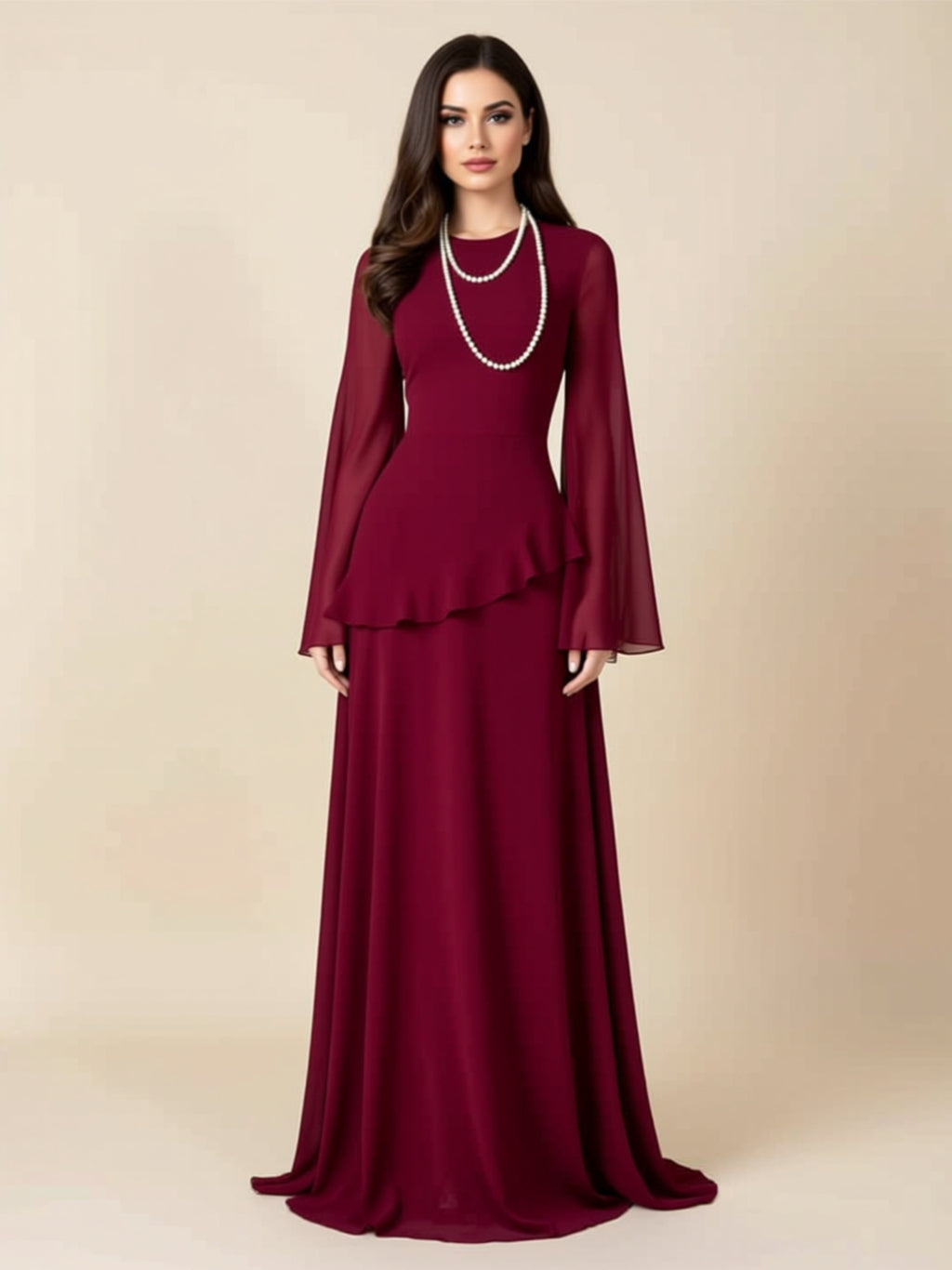 Long Bell Sleeve Patchwork Maxi Dress