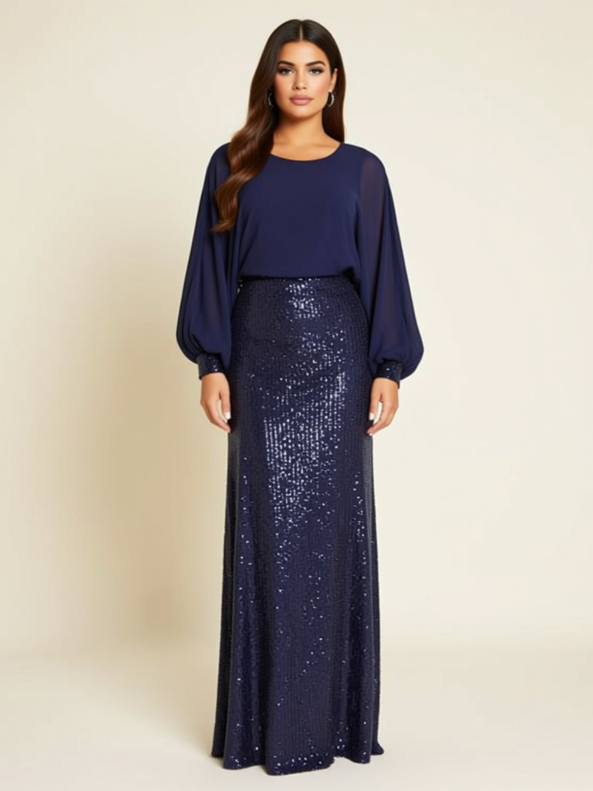 Elegant Sequin Maxi Mother of the Bride Dress