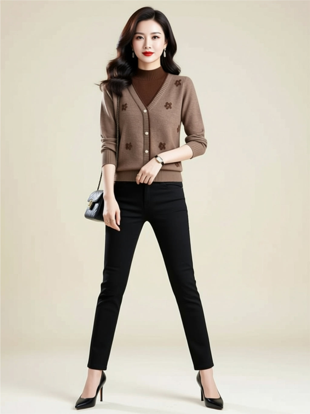 Floral Button‑Down Knit Cardigan