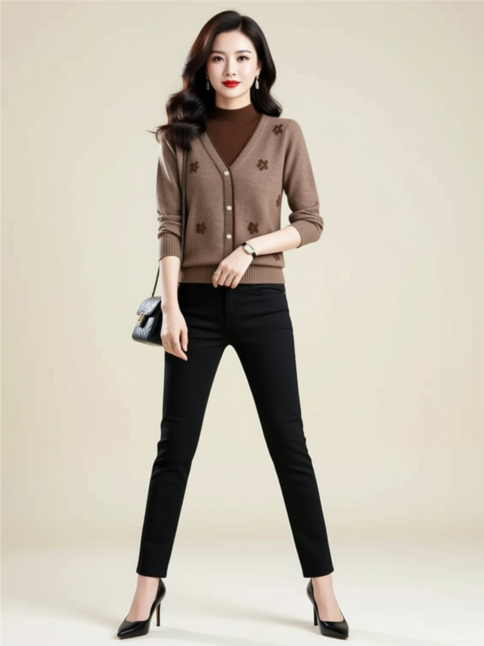 Floral Button‑Down Knit Cardigan