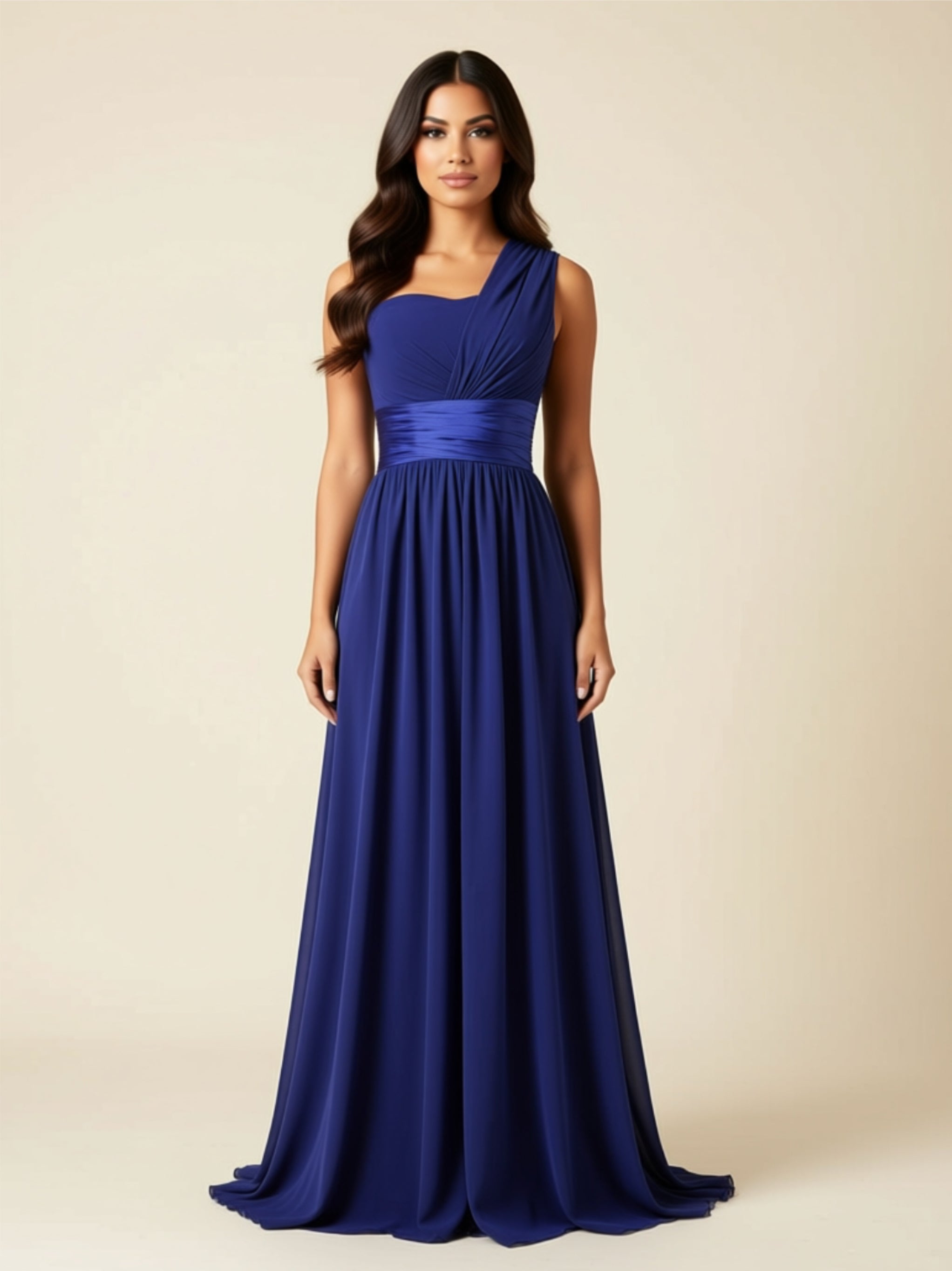 One‑Shoulder Chiffon Maxi Dress