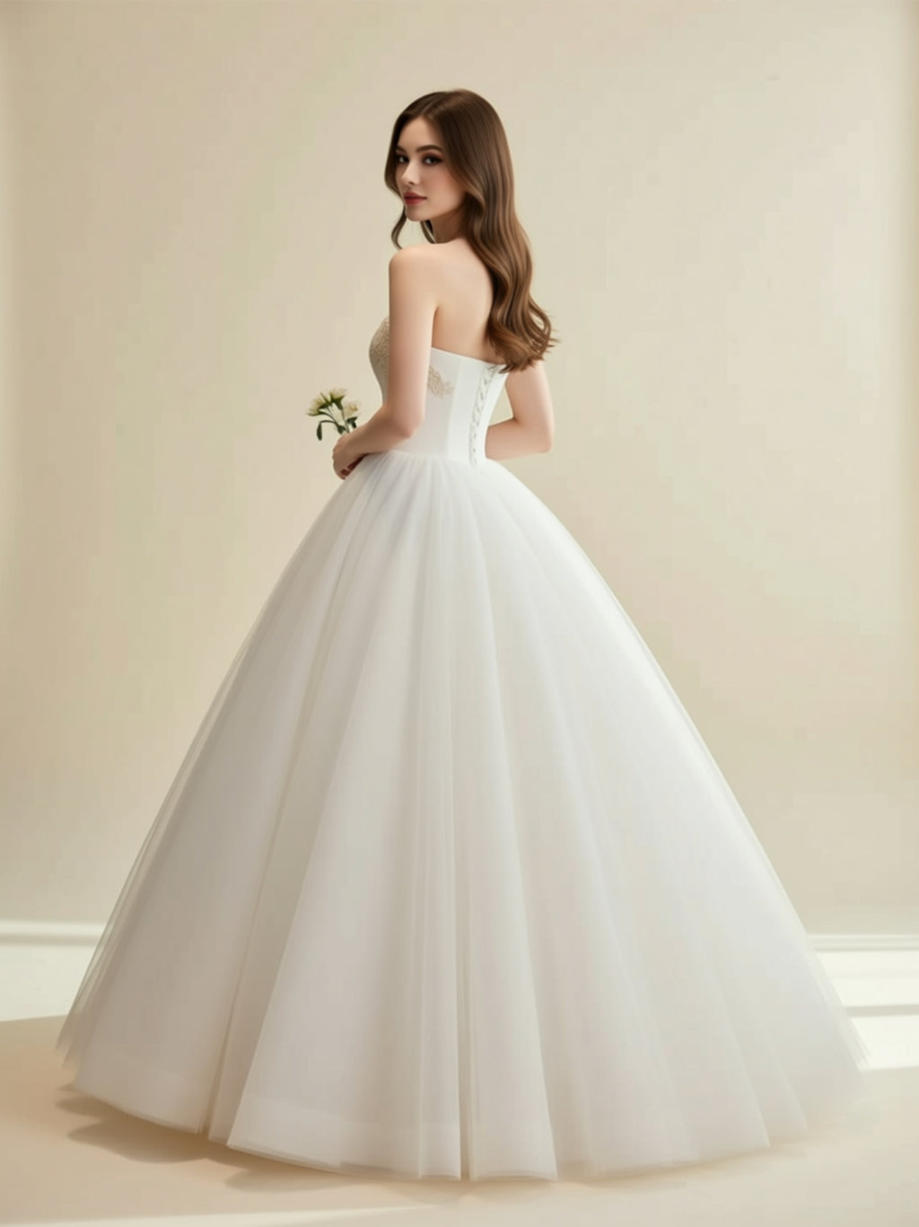 Strapless Embroidered Ball Gown Wedding Dress with Sweetheart Bodice & Full Tulle Skirt