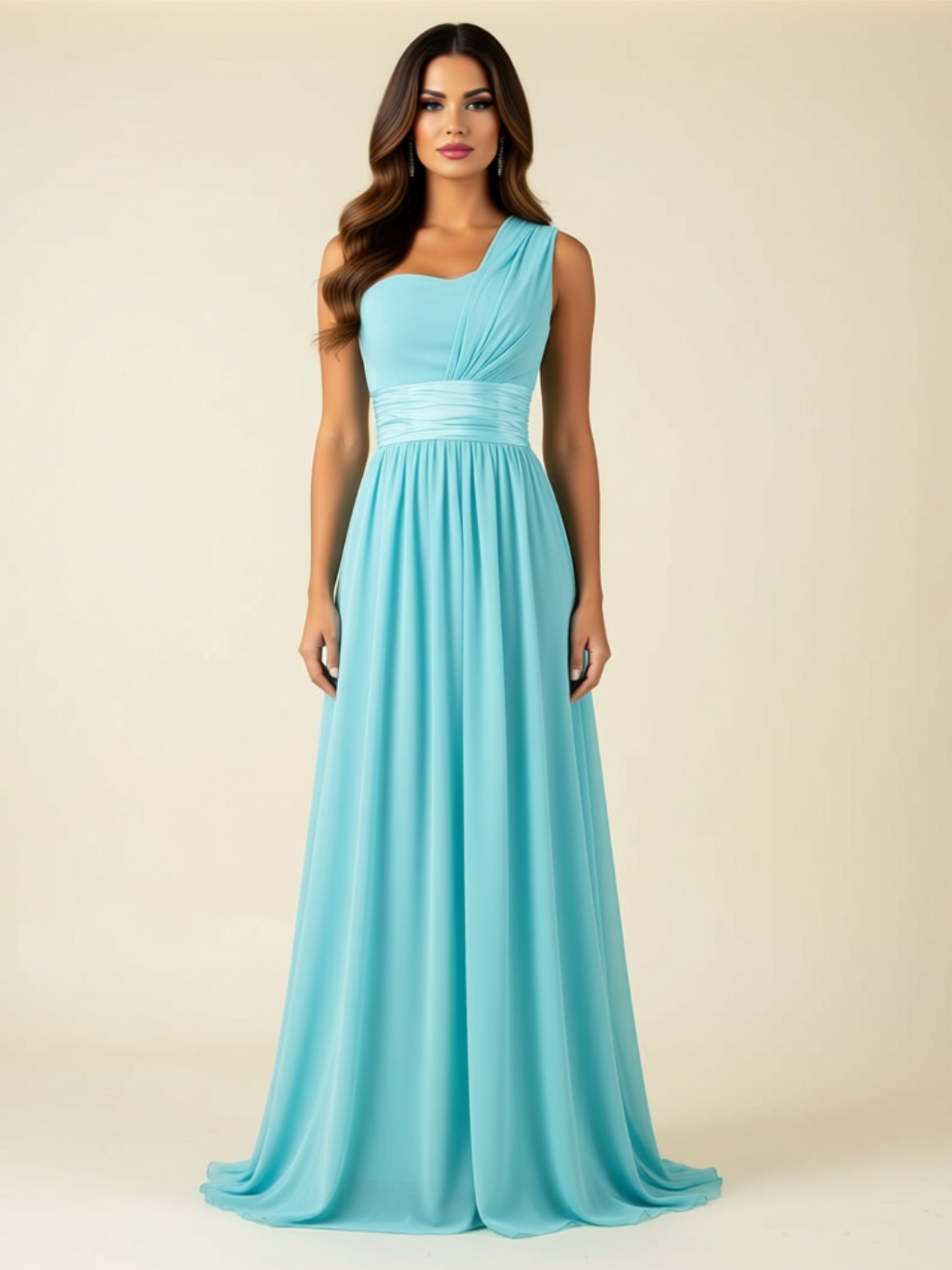 One‑Shoulder Chiffon Maxi Dress