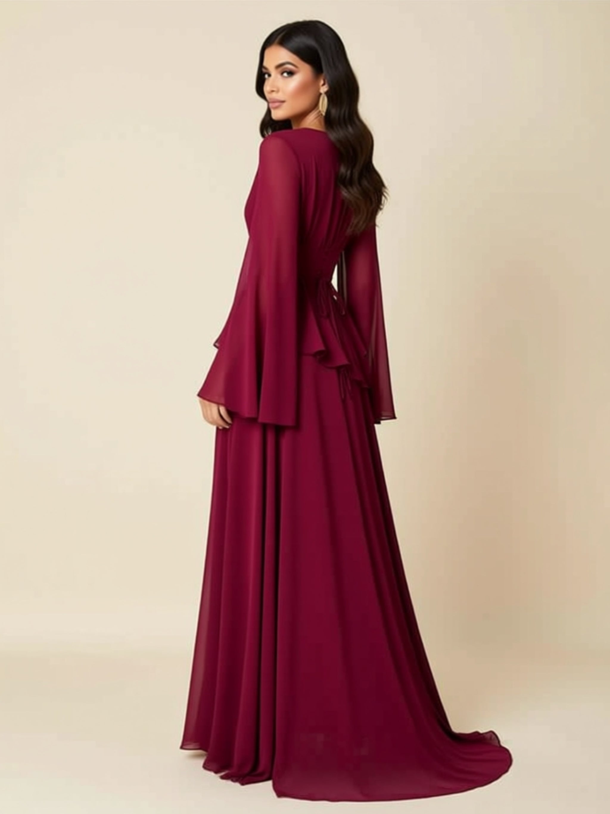 Long Bell Sleeve Patchwork Maxi Dress