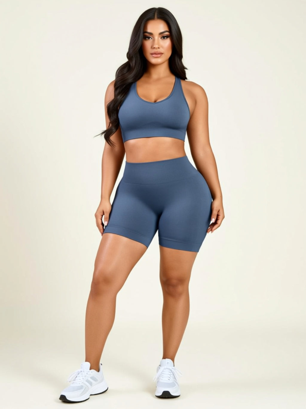 EcoFlex Recycled Nylon V‑Cut Push‑Up Sports Bra & Butt‑Lifting Biker Shorts Set