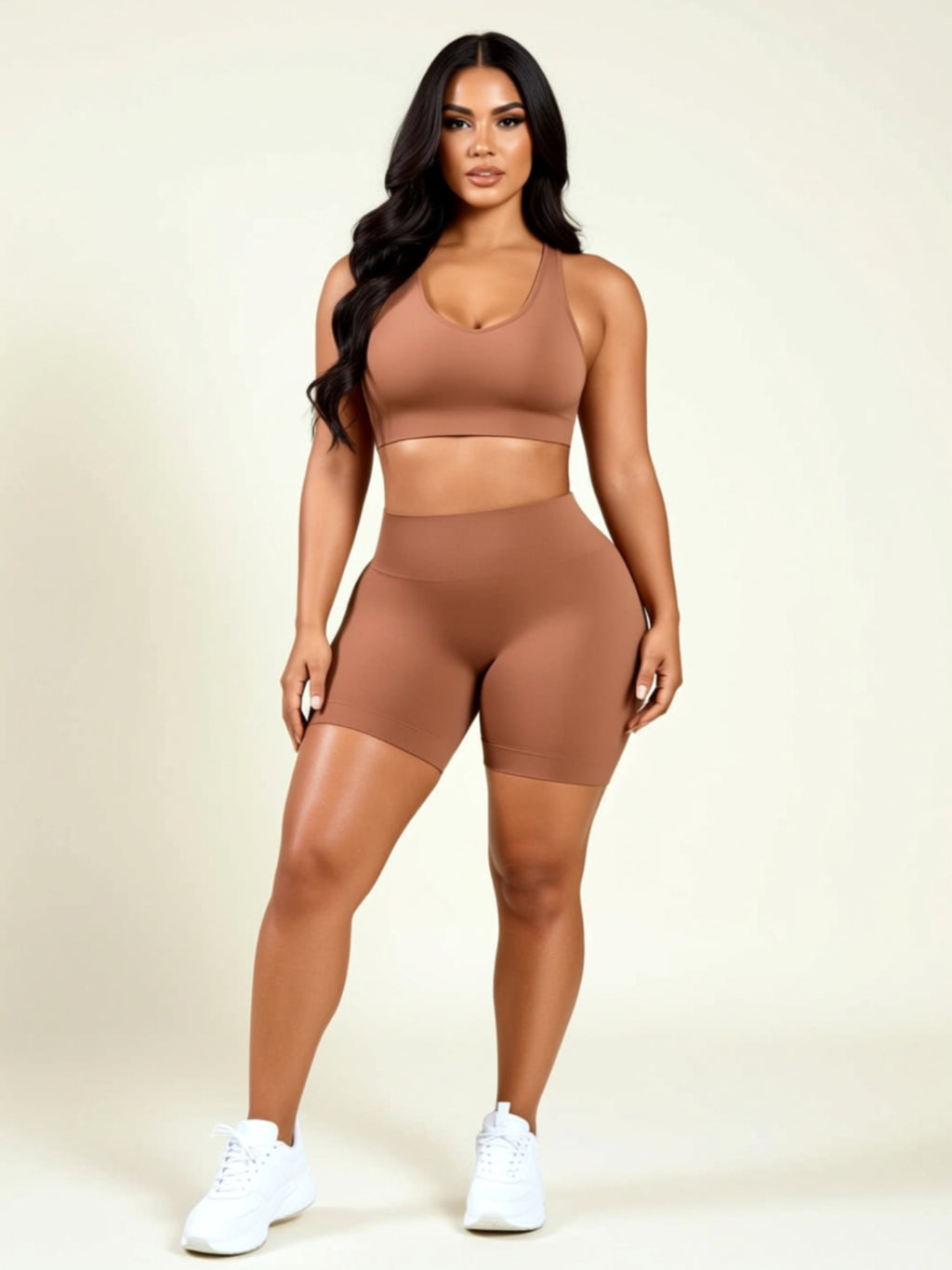 EcoFlex Recycled Nylon V‑Cut Push‑Up Sports Bra & Butt‑Lifting Biker Shorts Set