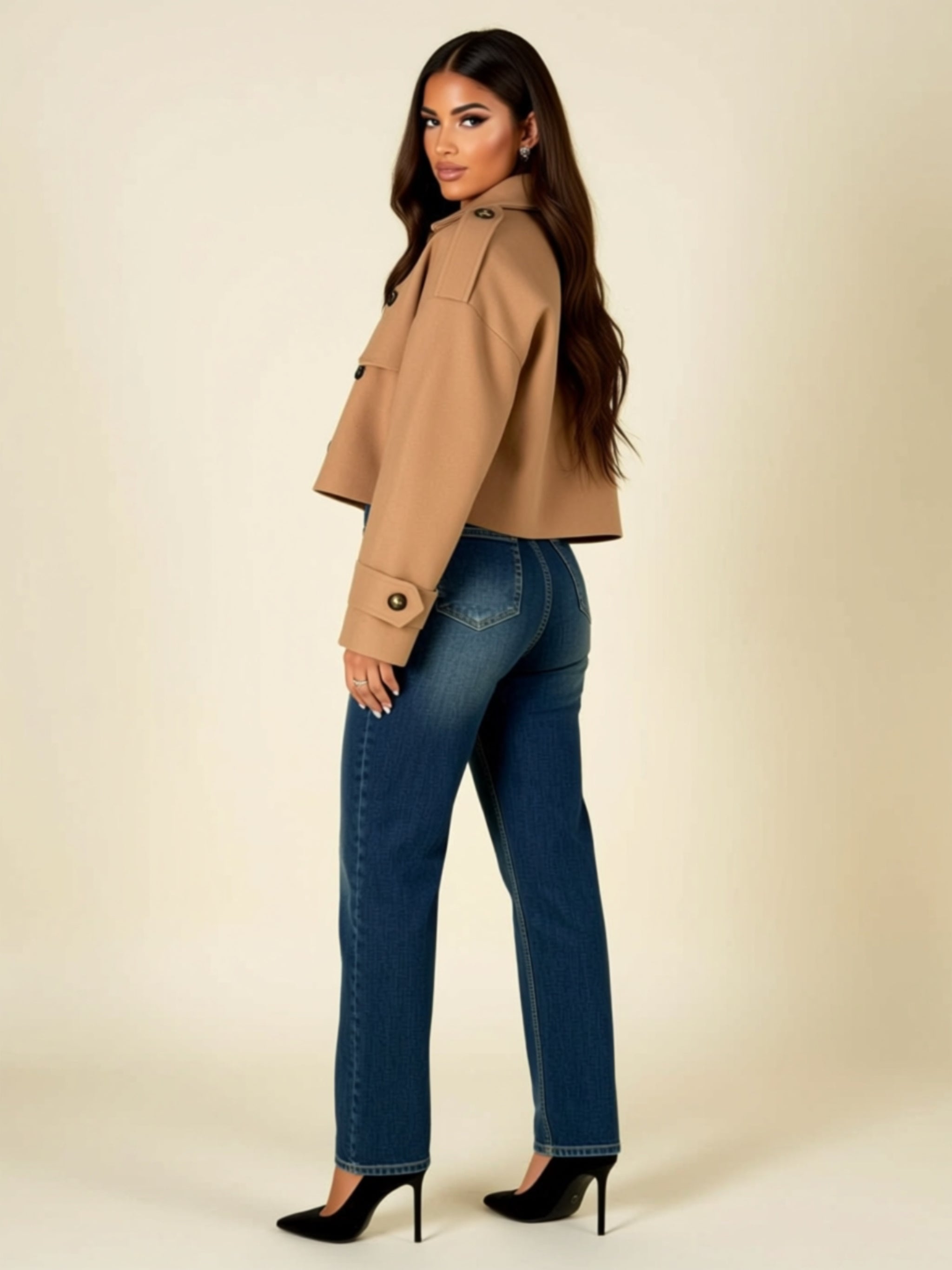 Cropped Double‑Breasted Button Coat