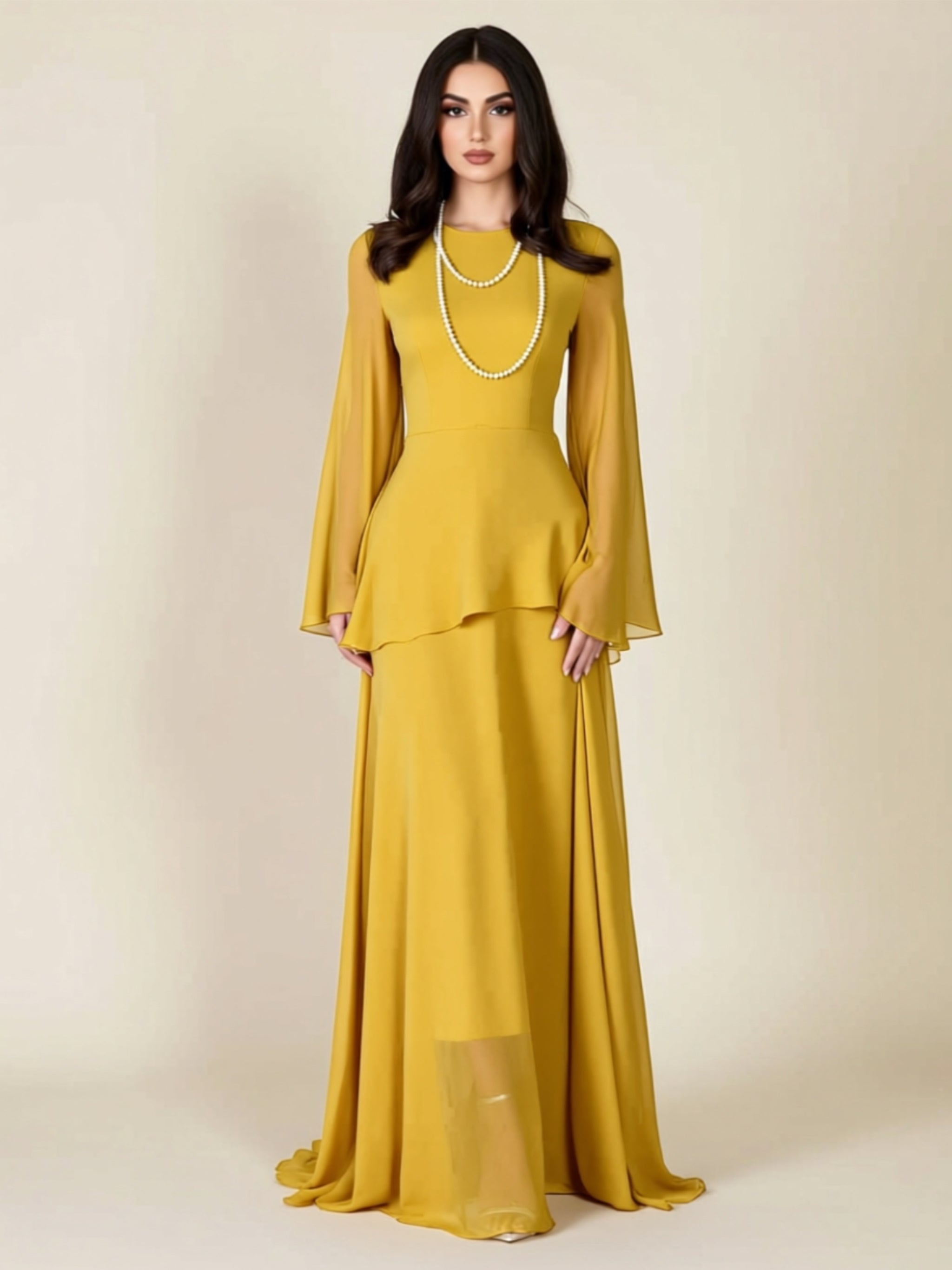 Long Bell Sleeve Patchwork Maxi Dress