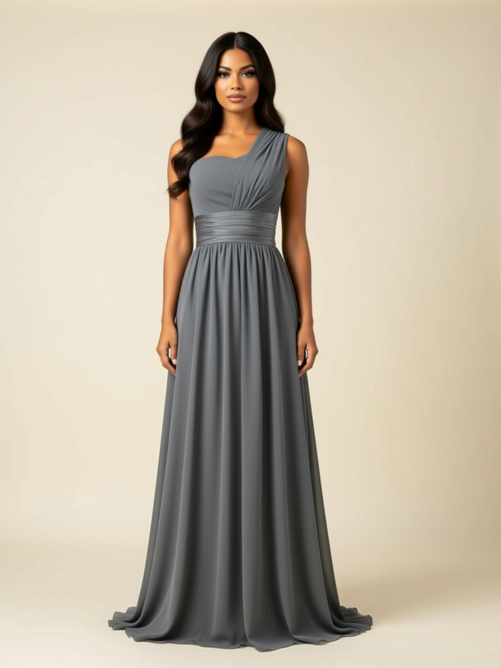 One‑Shoulder Chiffon Maxi Dress