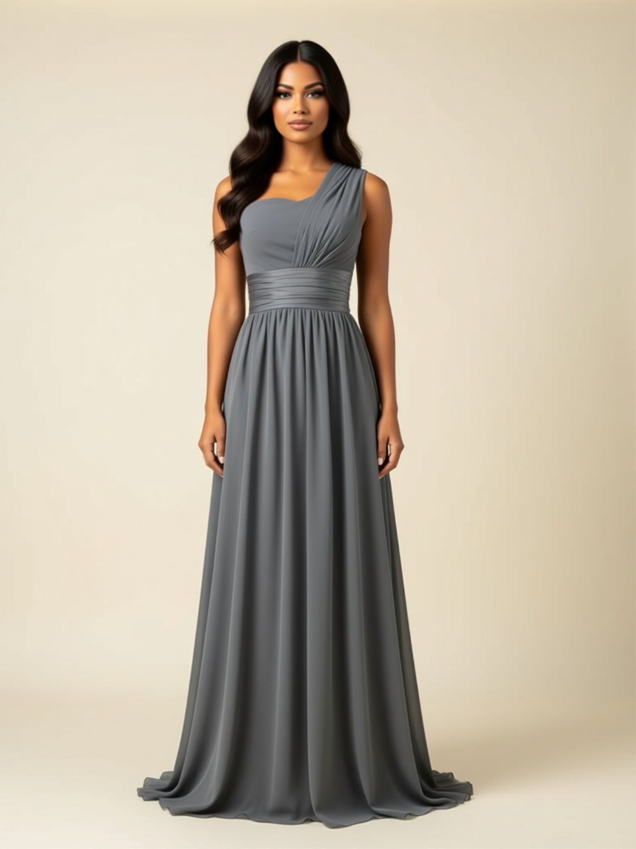 One‑Shoulder Chiffon Maxi Dress