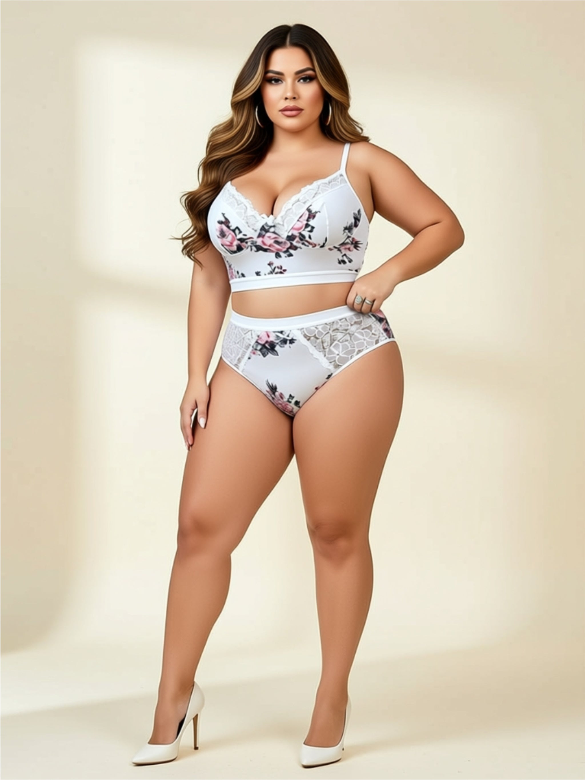 White Floral Lace Embroidered Lingerie Set