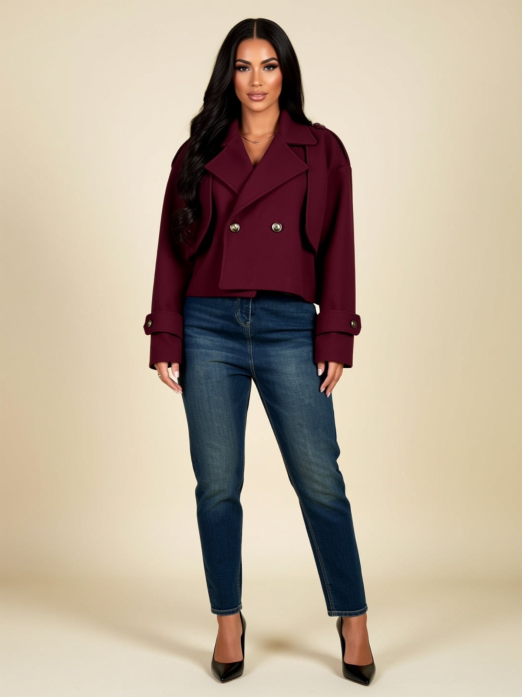Cropped Double‑Breasted Button Coat