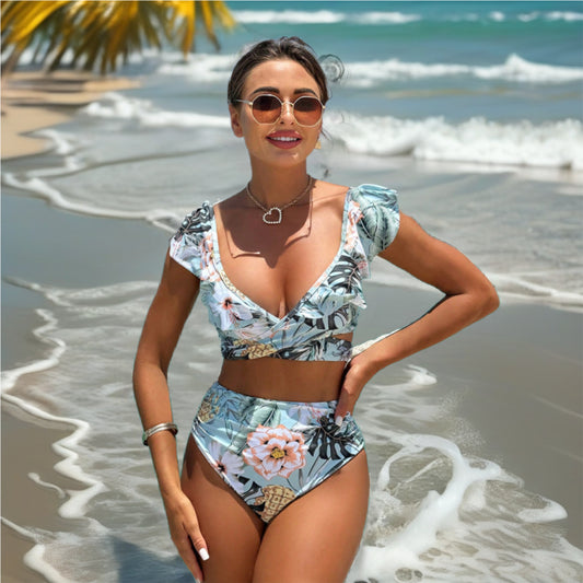 Two Piece Floral High Waist Swim Set