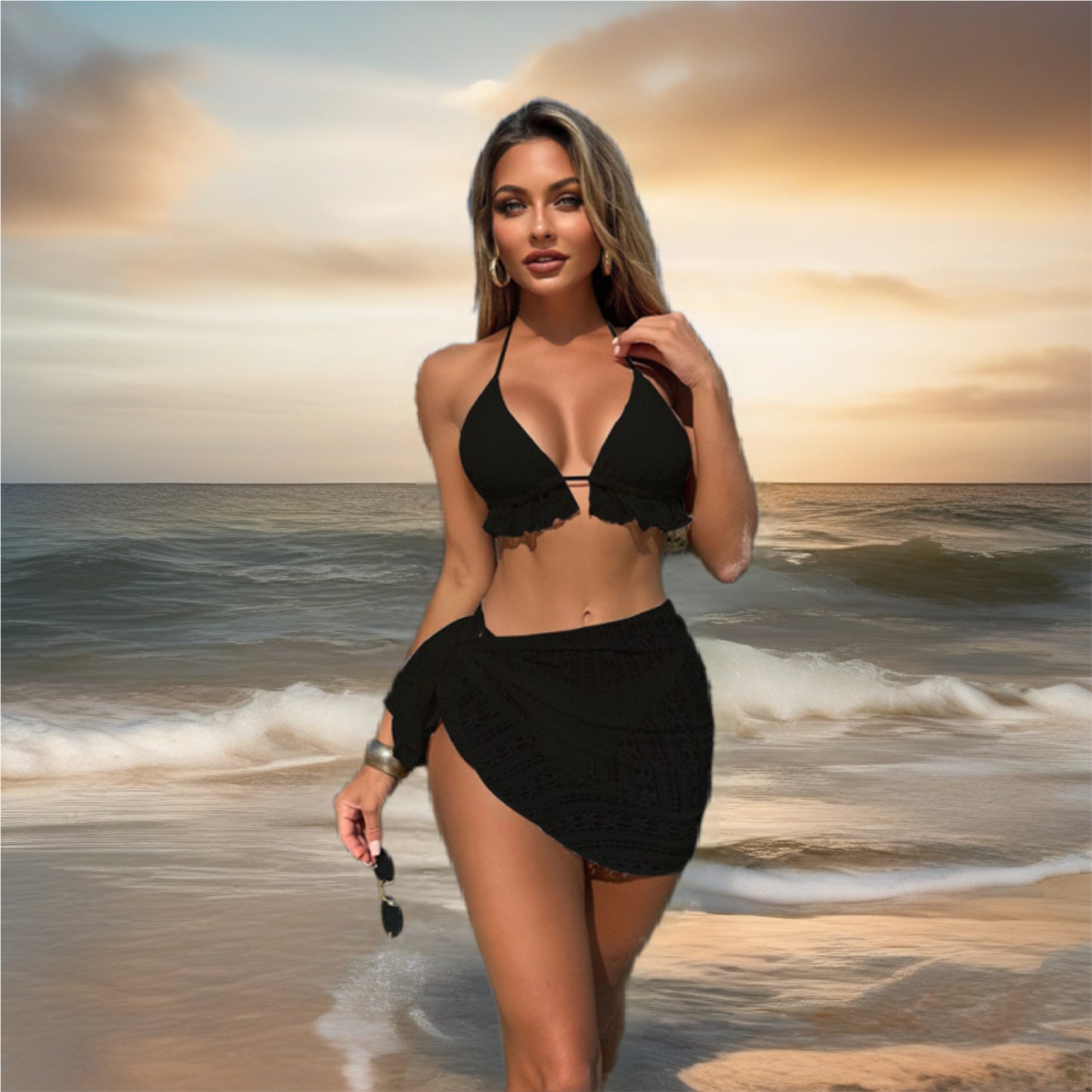 Ruffled Lace Bikini & Cover Up Set