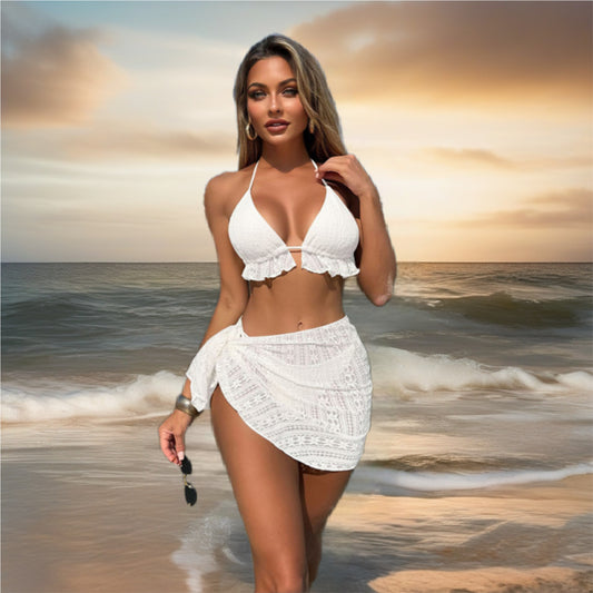 Ruffled Lace Bikini & Cover Up Set
