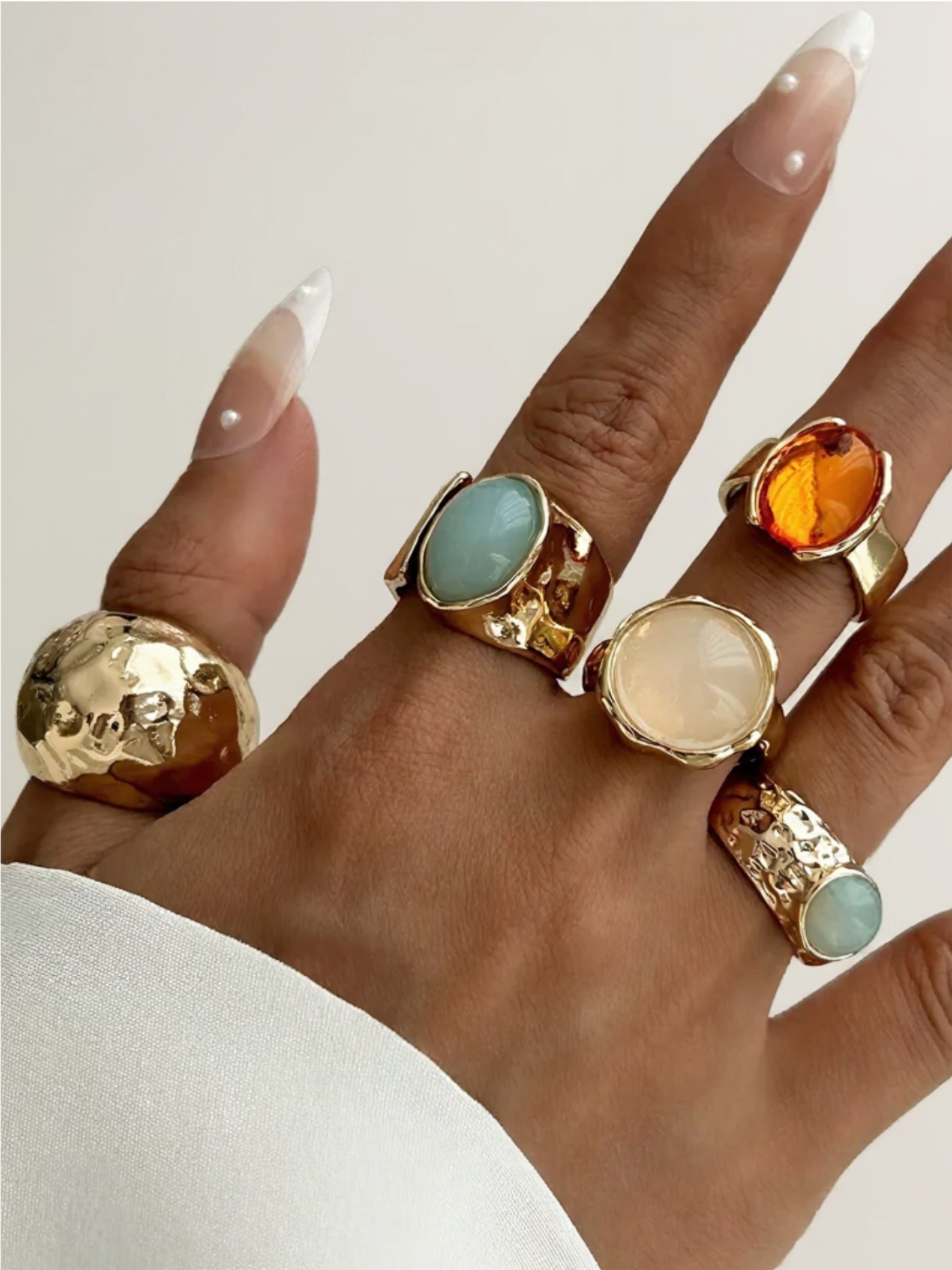 5-Piece 18K Gold Stainless Steel Rings